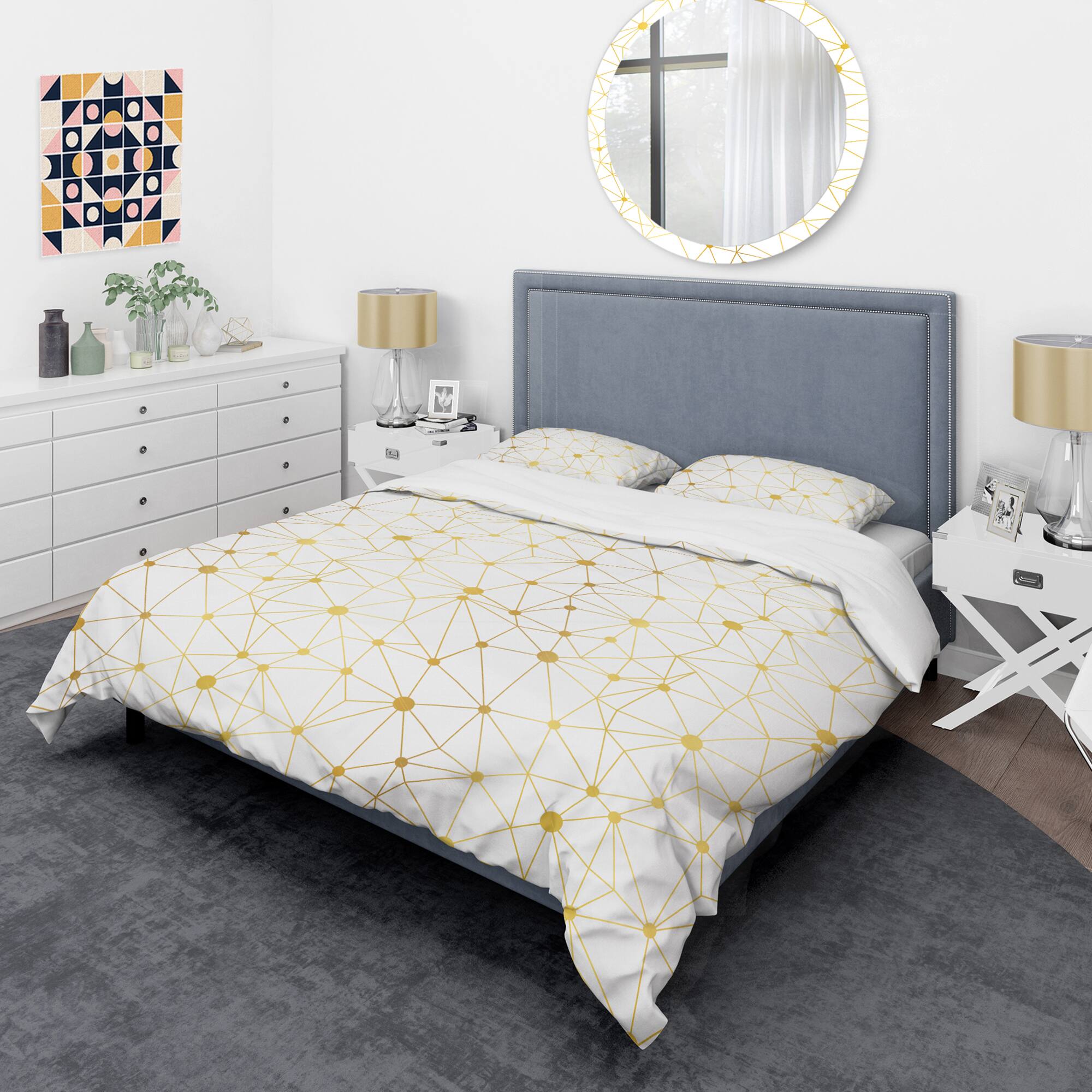 Designart &#x27;Golden Grid I&#x27; Mid-Century Duvet Cover Set