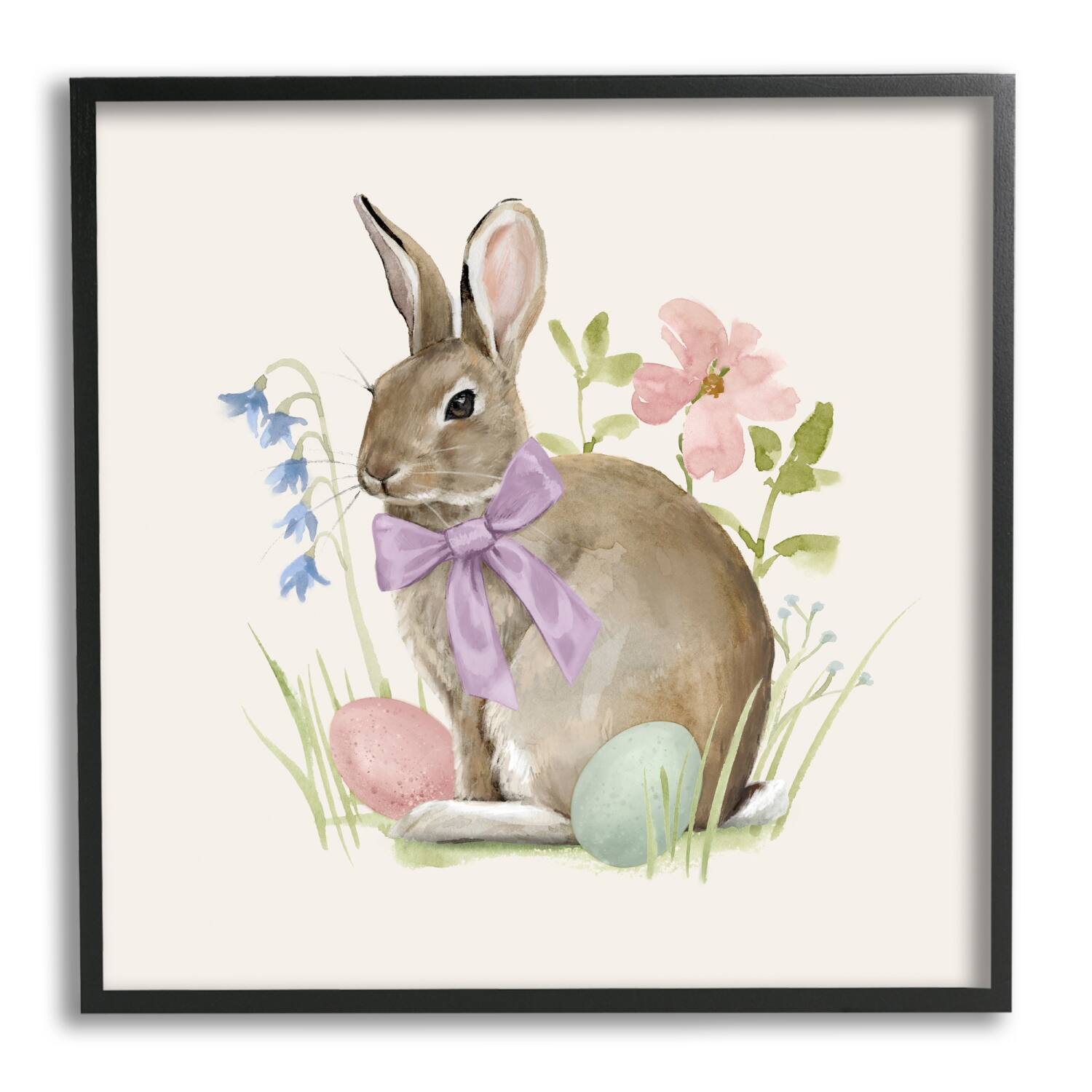 Stupell Industries Spring Bunny Rabbit Easter Eggs Blossoming Flowers Framed Giclee Art