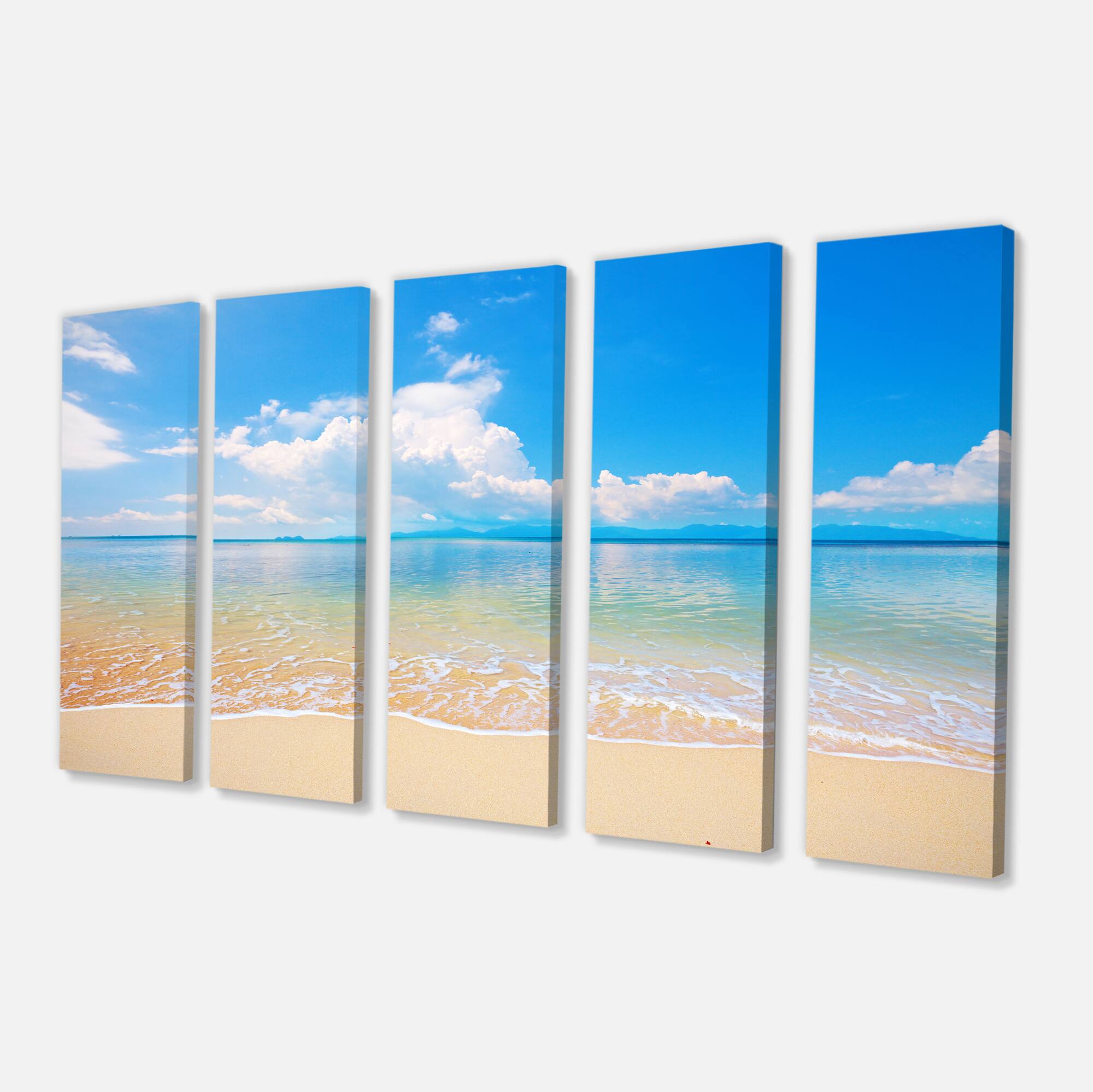 Designart - Large Clouds Over Calm Beach - Seashore Photo Canvas Print