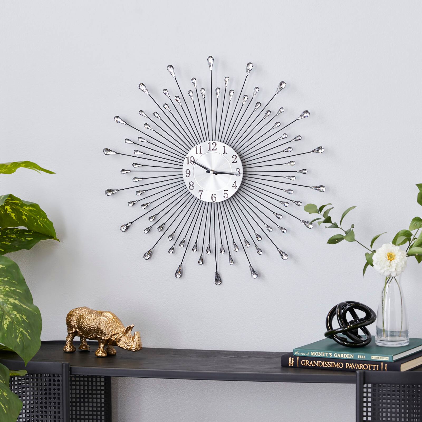 Silver Metal Modern Wall Clock, 23" x 23" x 2"