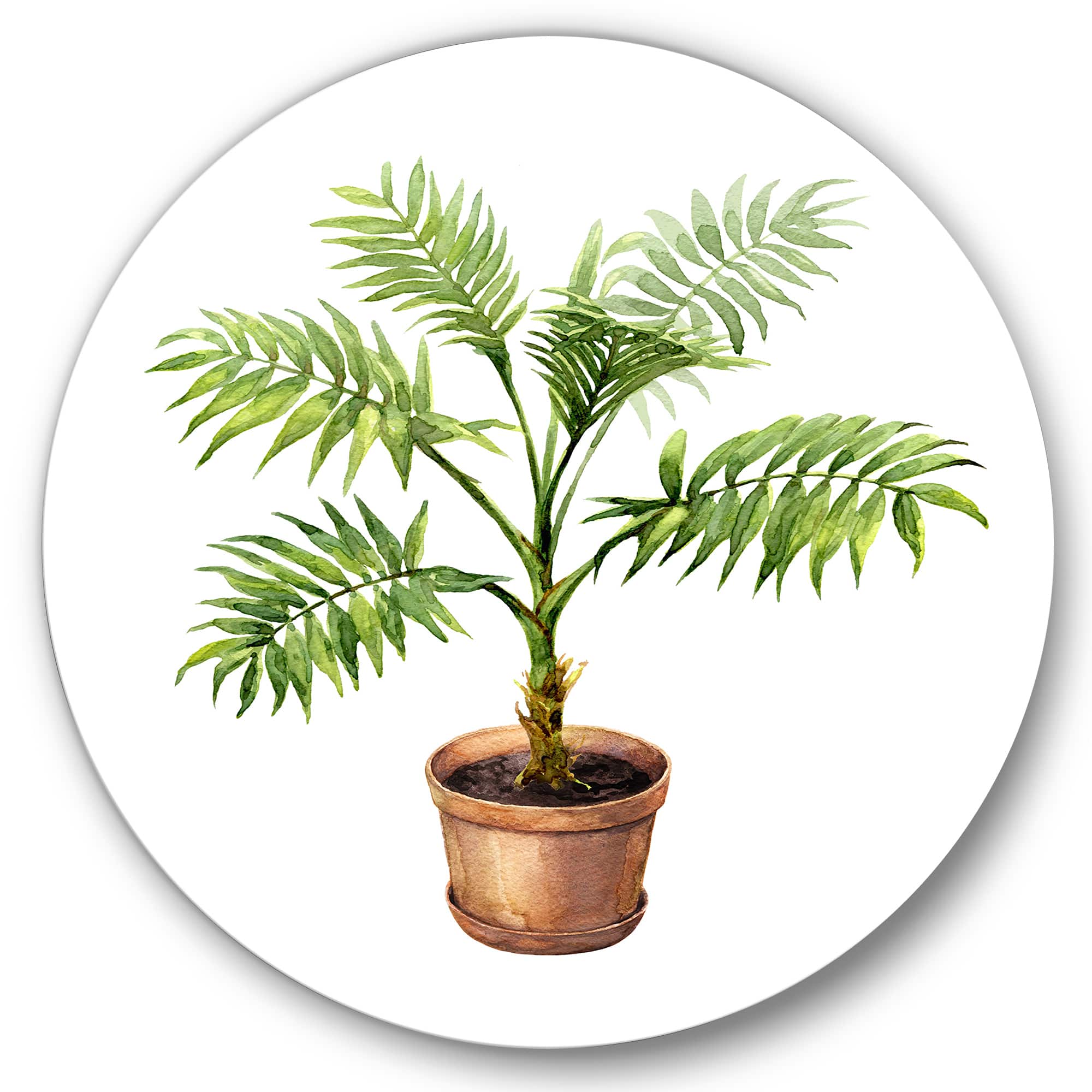 Designart - Palm In Clay Flowerpot - Traditional Metal Circle Wall Art