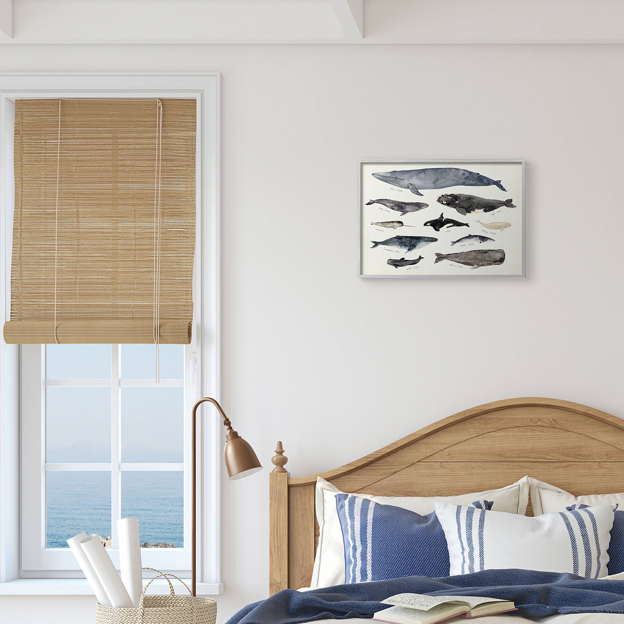Stupell Industries Vintage Nautical Chart of Whales Ocean Life  in Gray Frame Wall Art