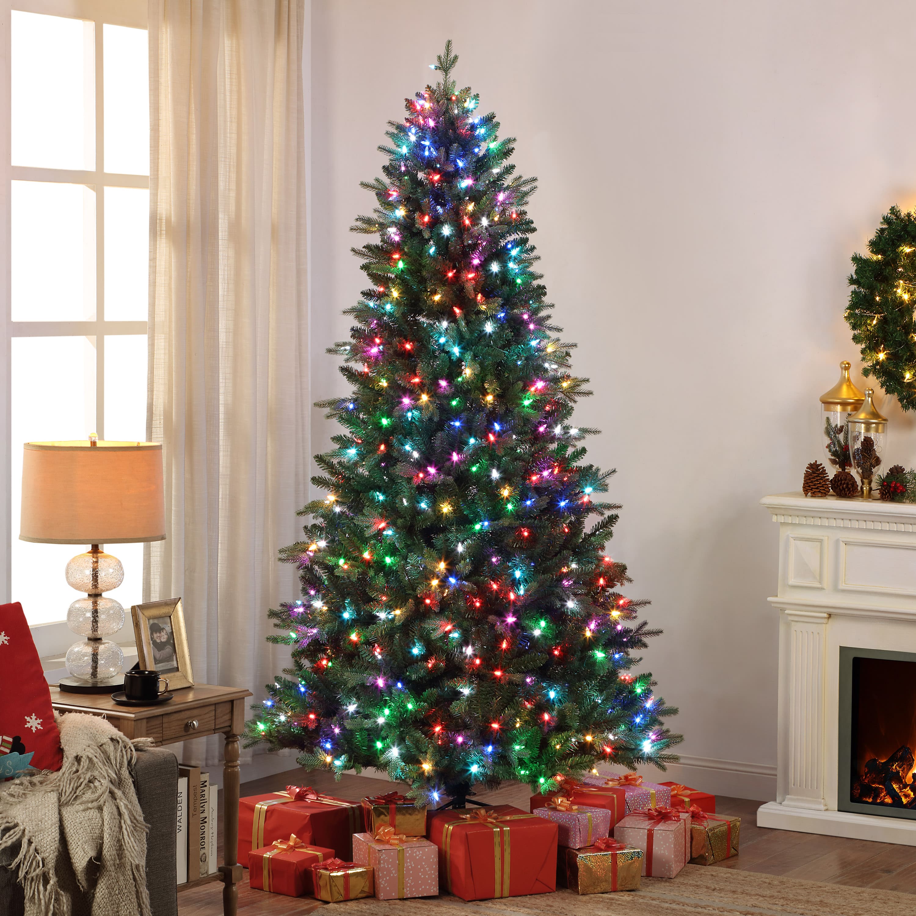 7.5ft. Pre-Lit Alexa Enabled Mountain Fir Artificial Christmas Tree, Multicolor LED Lights