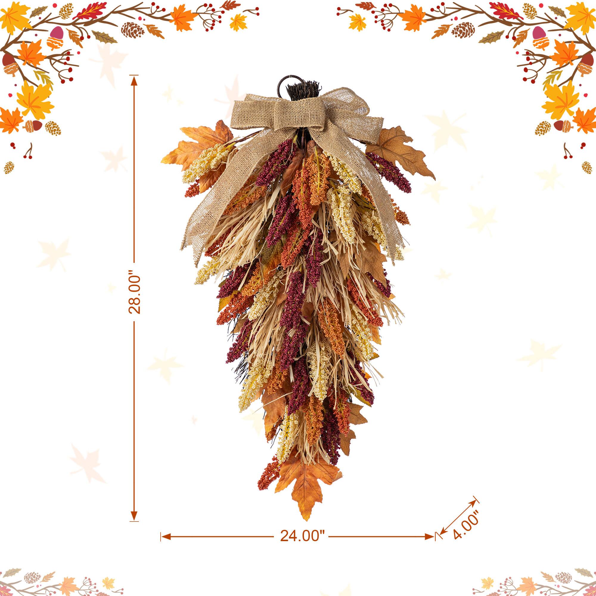 Glitzhome® 28" Fall Sorghum Swag Includes a Black Metal Wreath Hanger