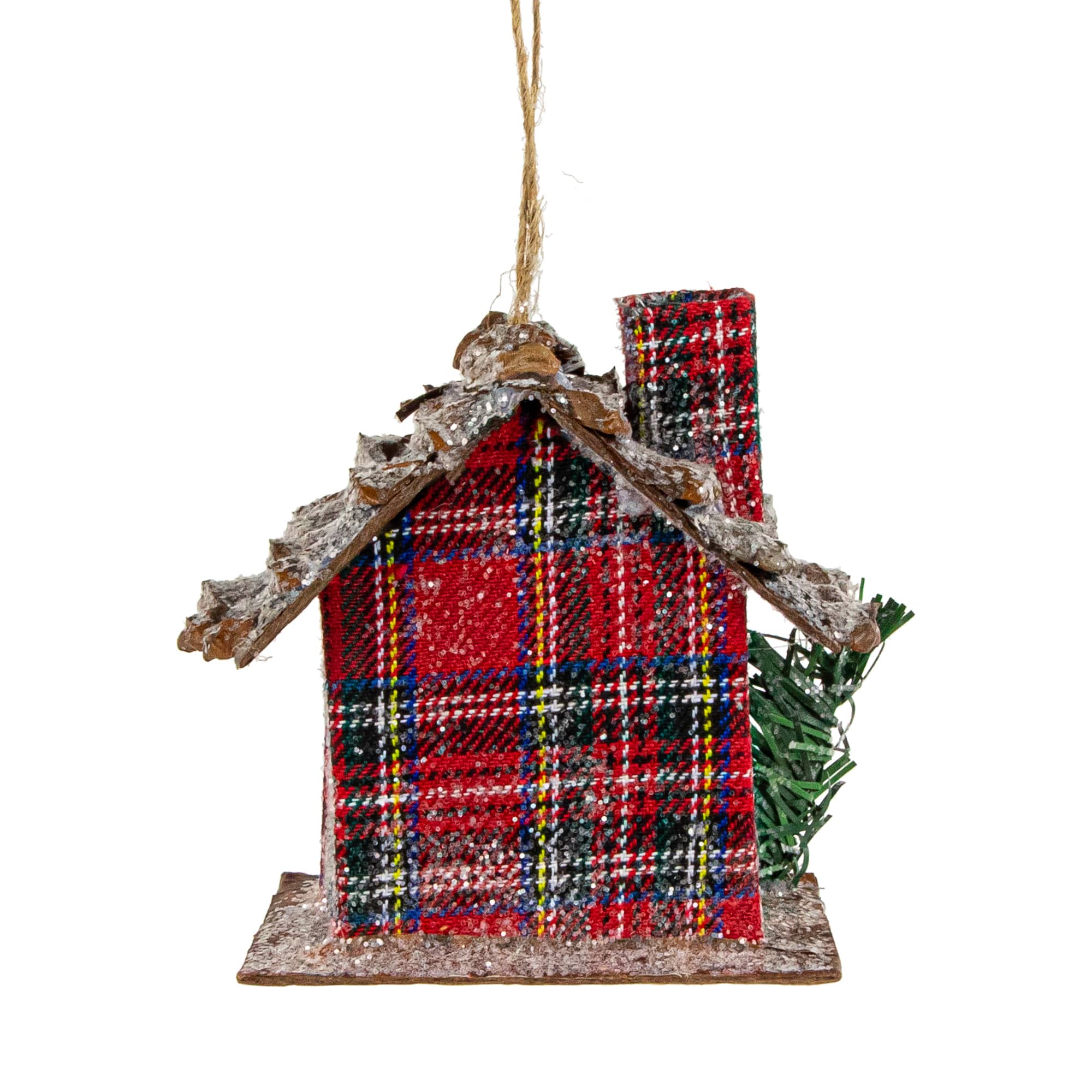 Plaid and Pine Needle Rustic Cabin Christmas Ornament - 4.25" - Red and Brown
