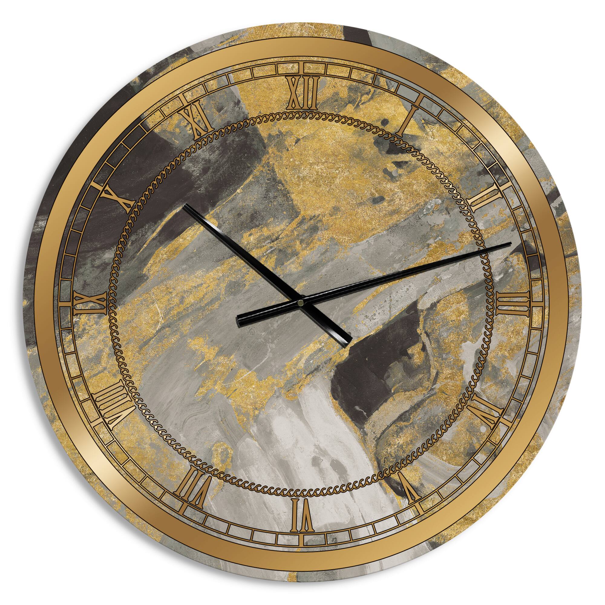 Designart &#x27;Marble Gold And Black Glam Wall Clock