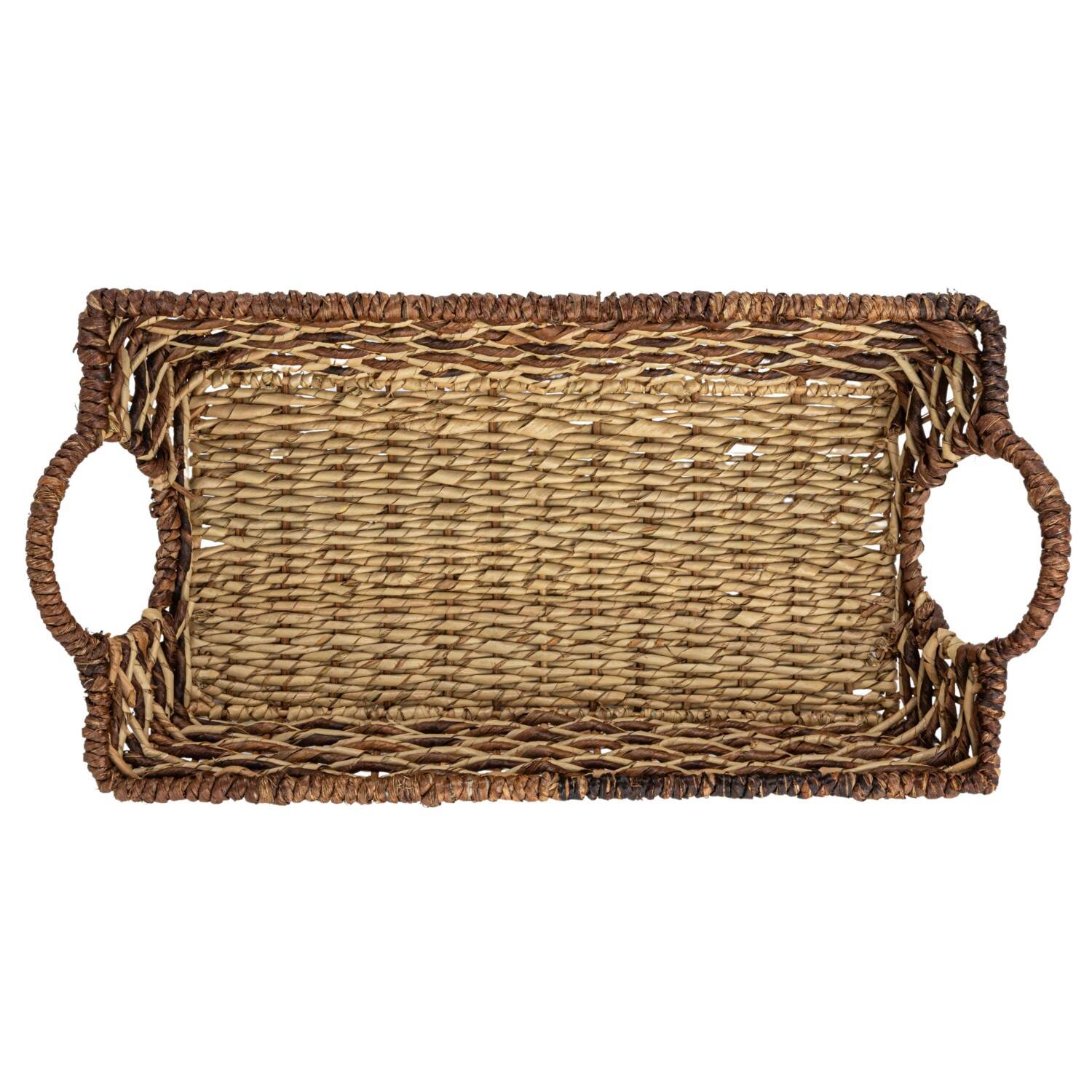 Hello Honey® Natural & Brown Hand-Woven Buri & Abaca Tray Set