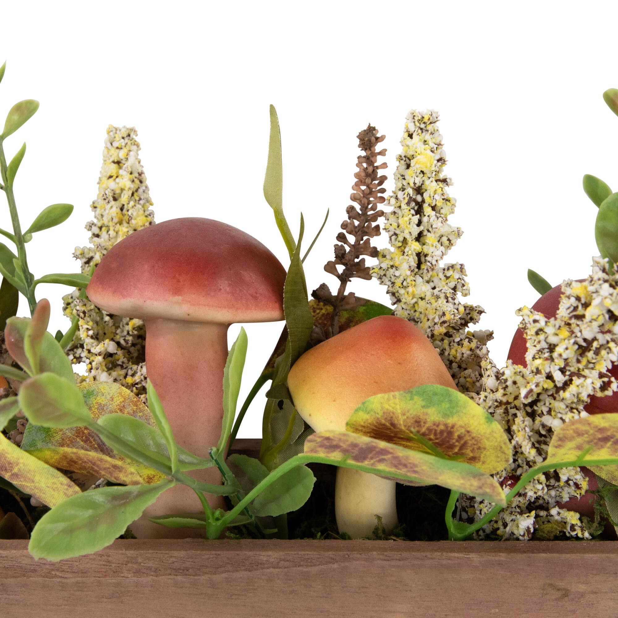 19" Mushroom & Foliage Wooden Fall Harvest Hanging Basket