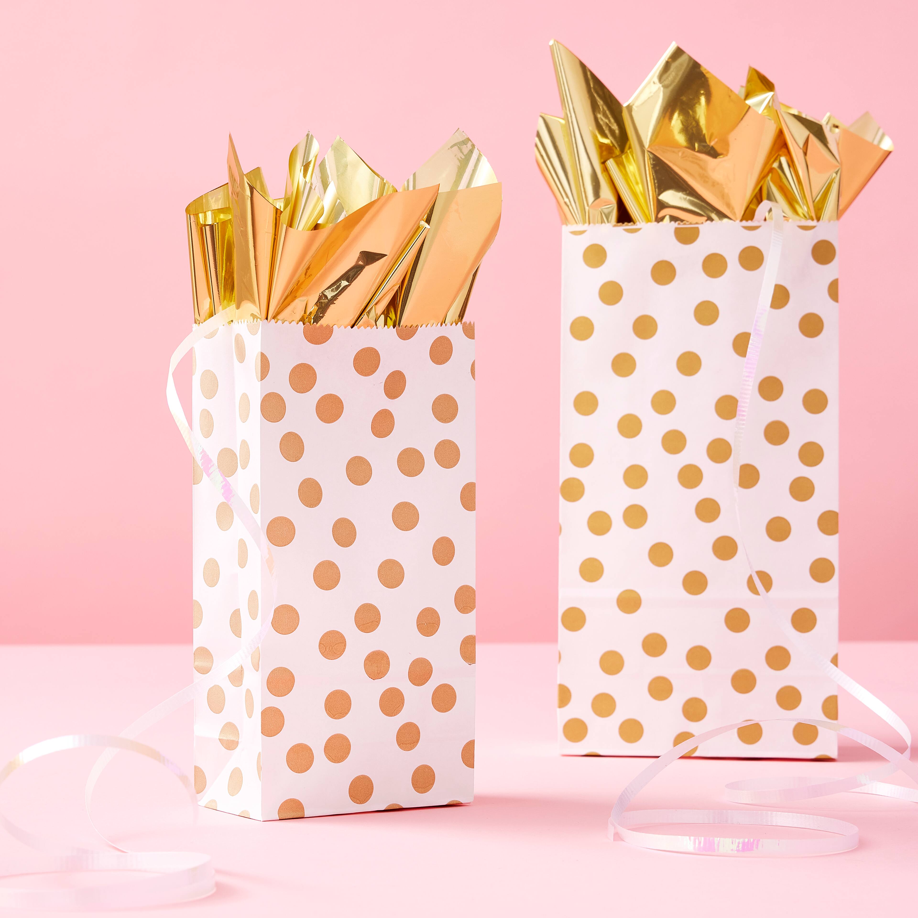 12 Packs: 16 ct. (192 total) White &#x26; Gold Dot Treat Bags by Celebrate It&#x2122;