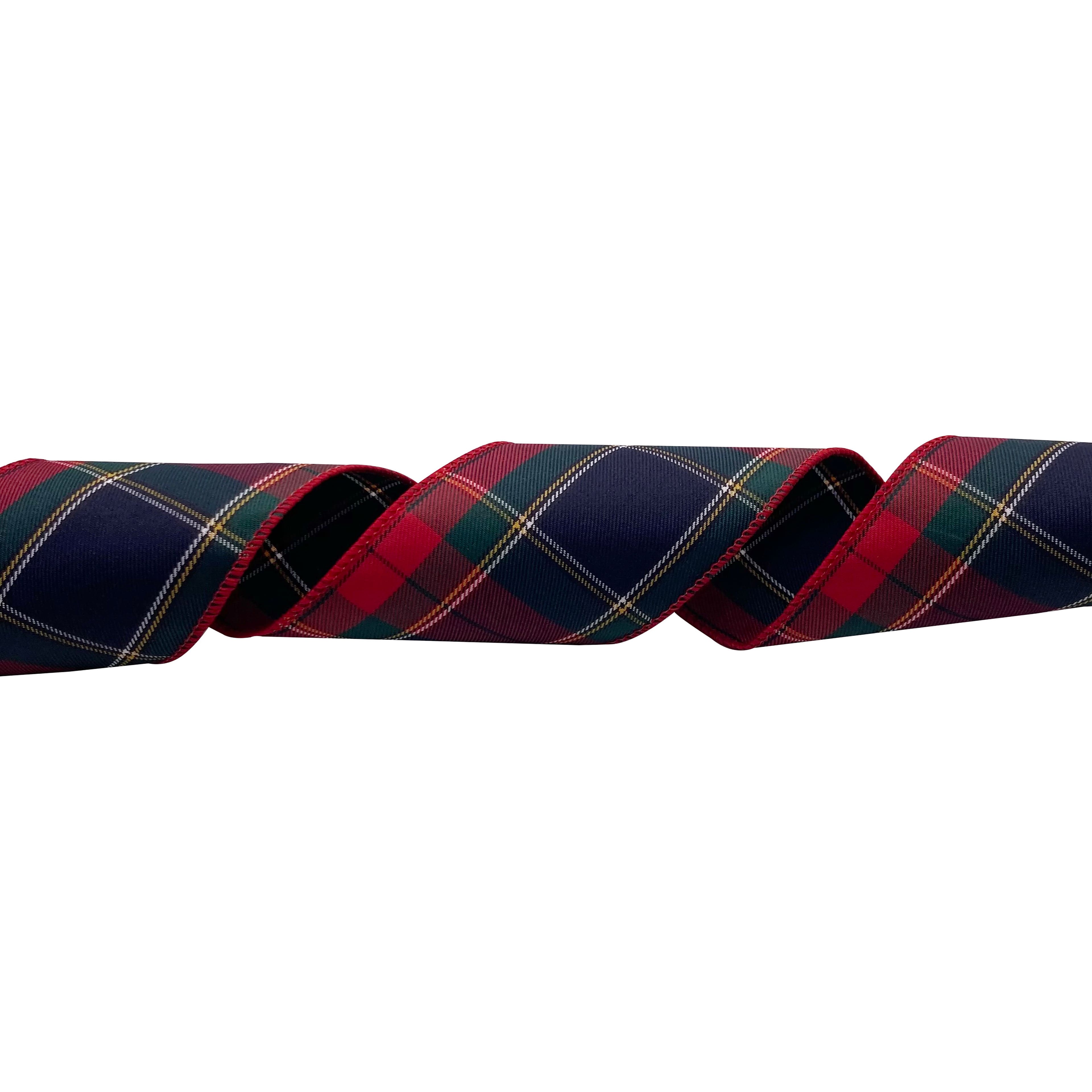 3.5&#x22; x 25ft. Red &#x26; Navy Plaid Wired Ribbon by Celebrate It&#x2122; Christmas