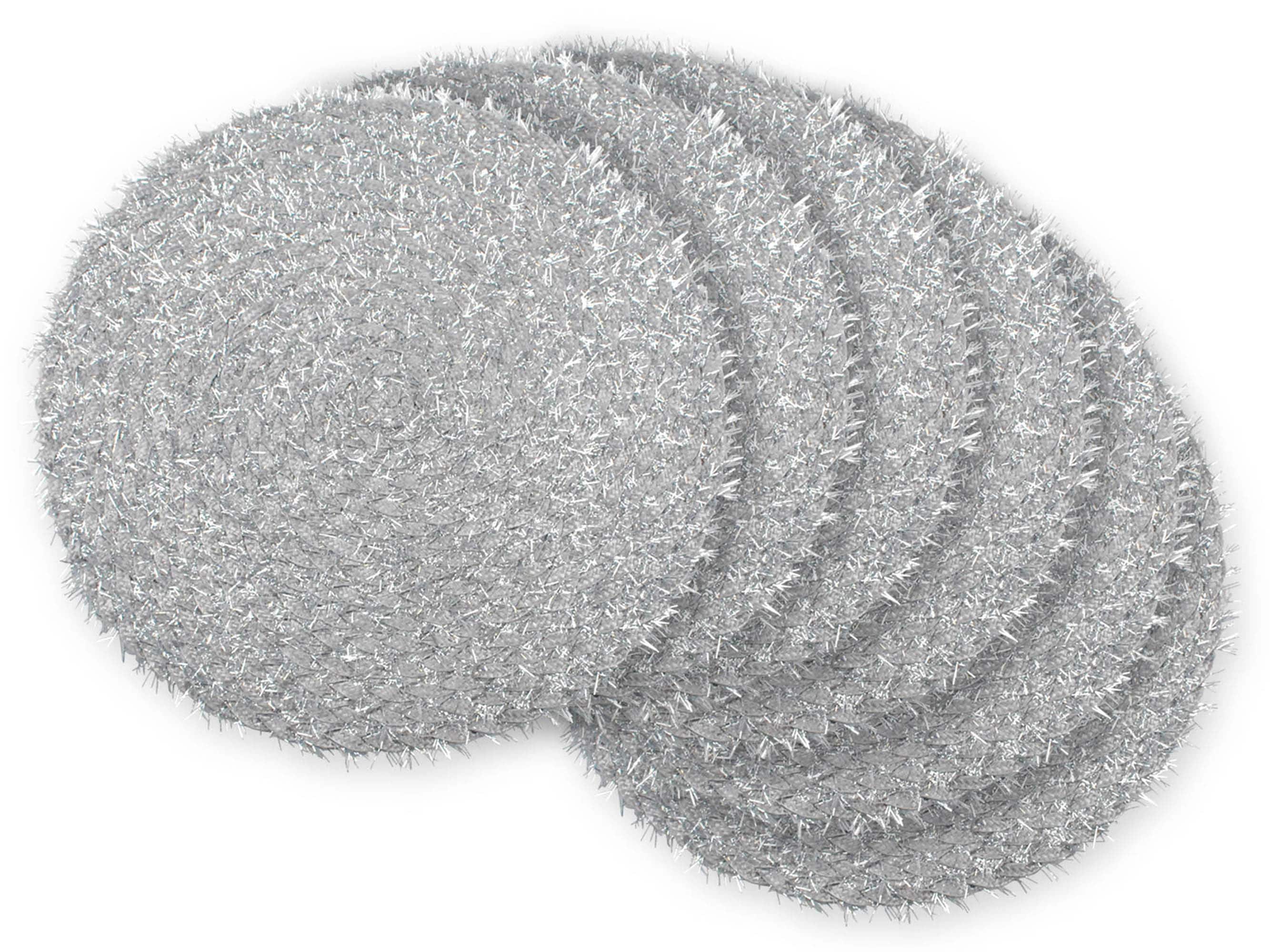 DII® Silver Round Polypropylene Woven Tinsel Placemat (Set of 6)