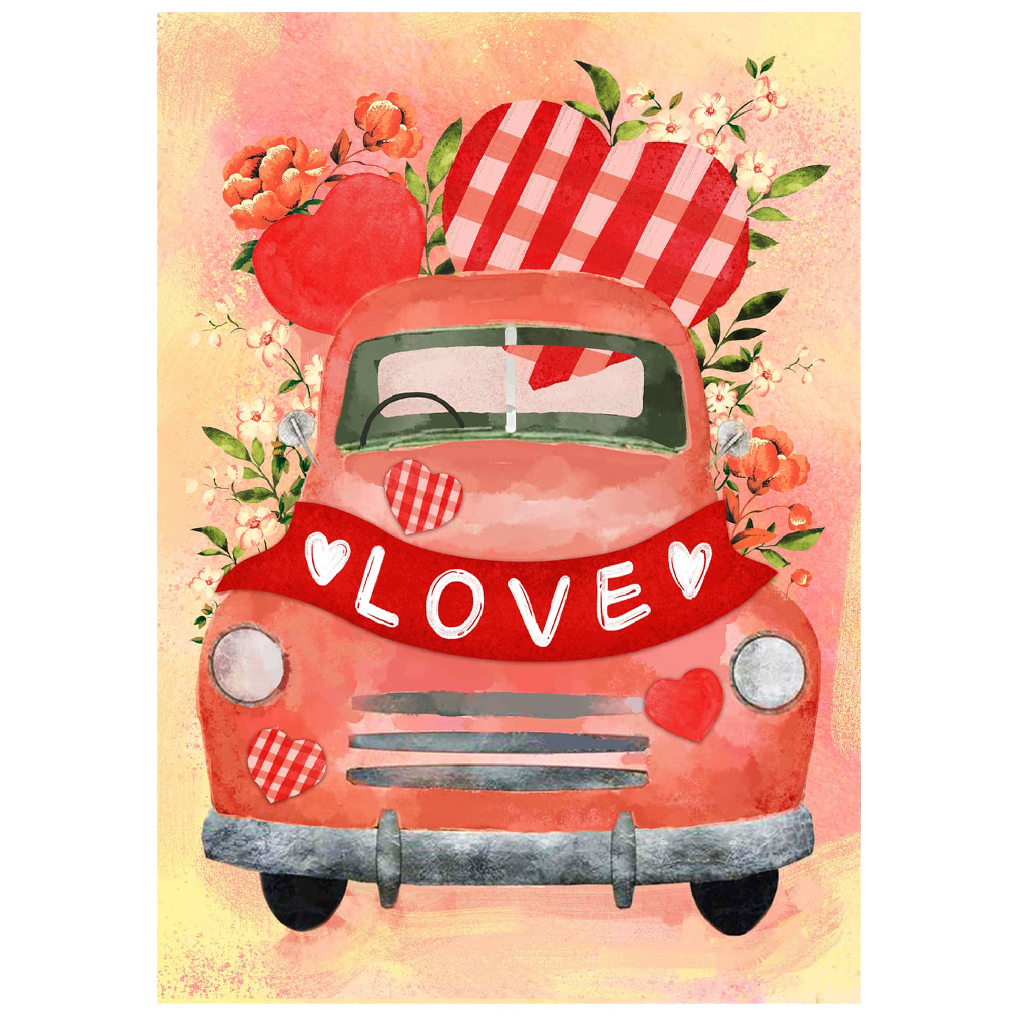 Love Banner and Vintage Car Garden Flag