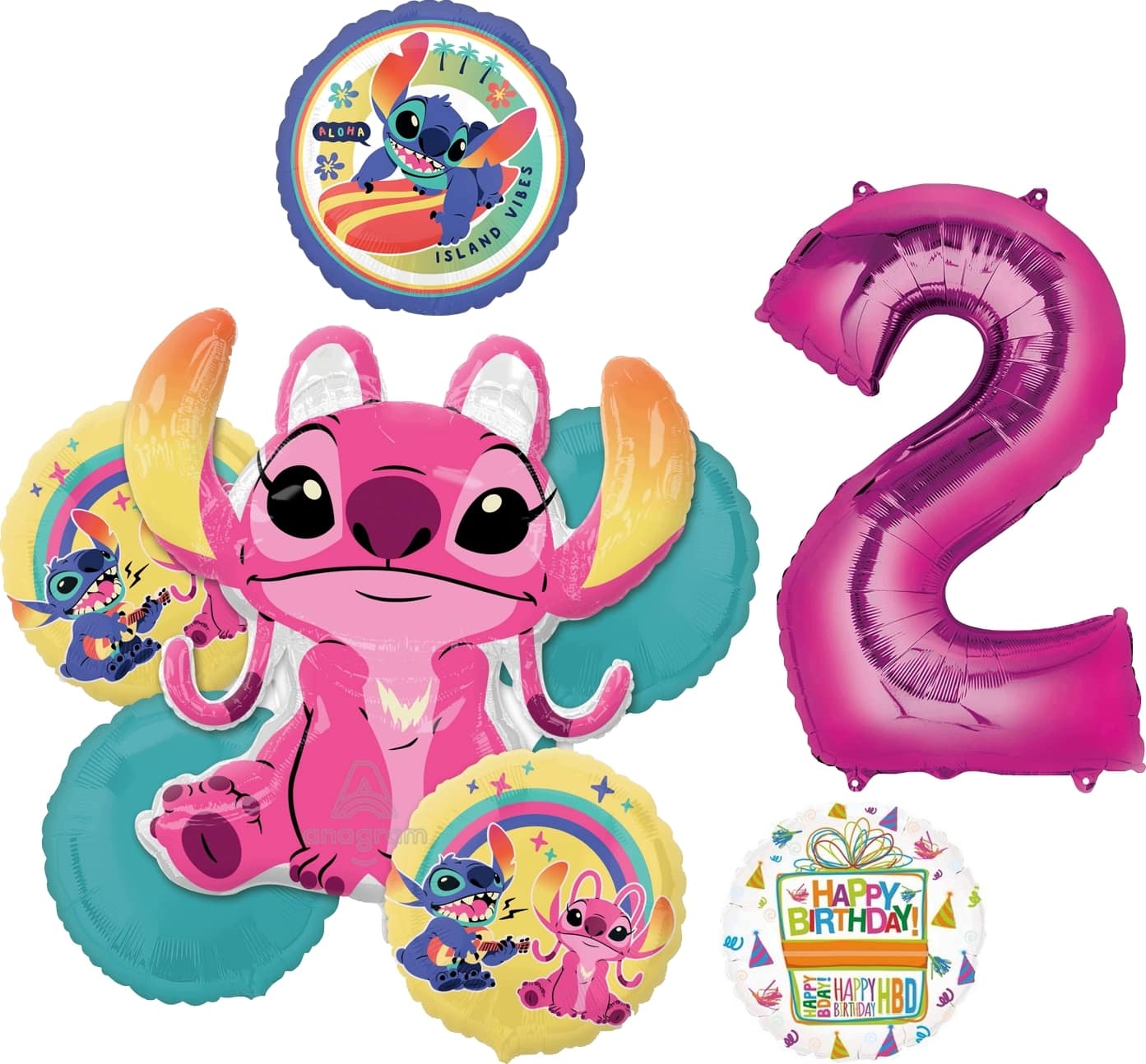 Lilo & Stitch Angel Birthday Foil Balloon Bouquet