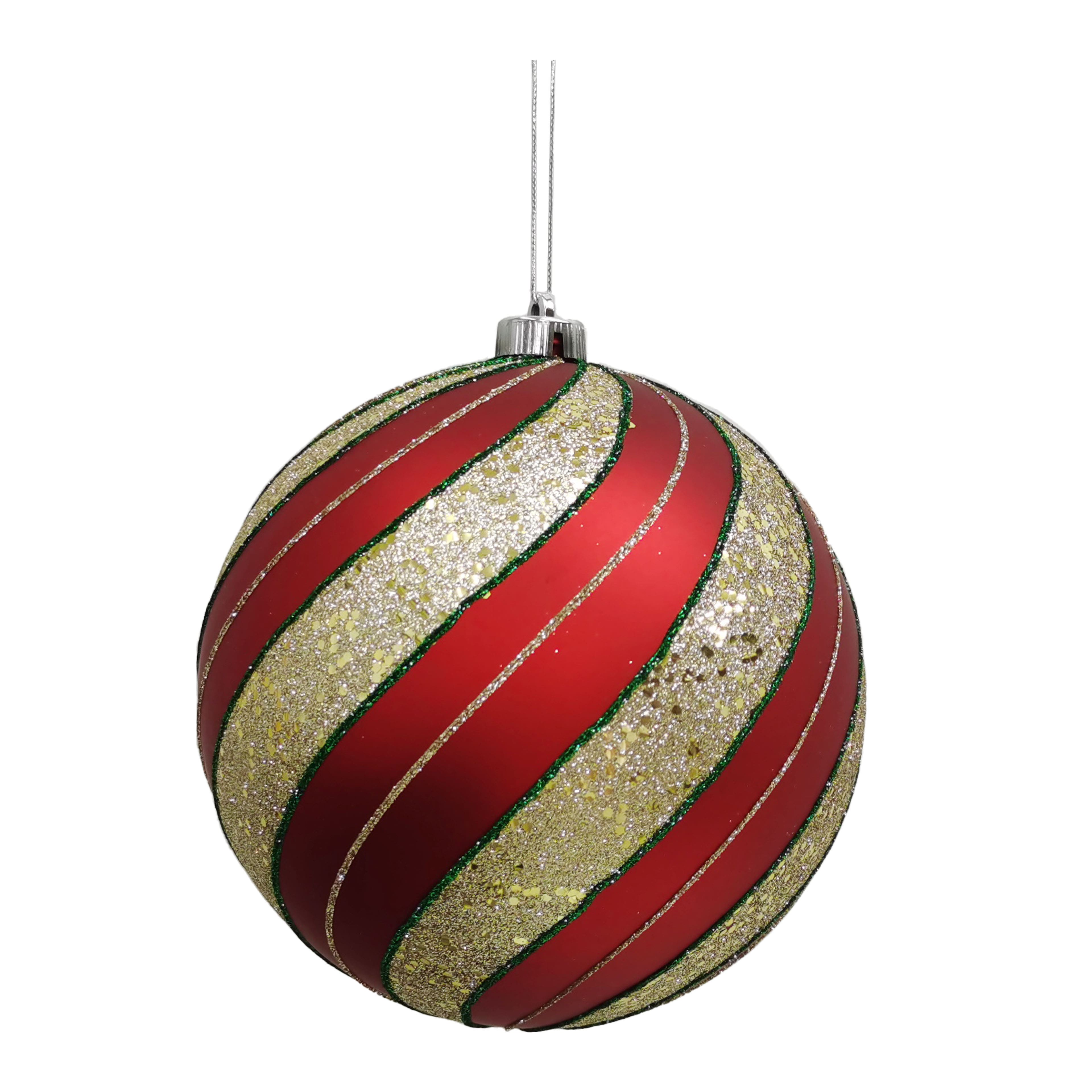8.25" Red with Green & Gold Glitter Peppermint Stripes Jumbo Ball Ornament by Ashland®