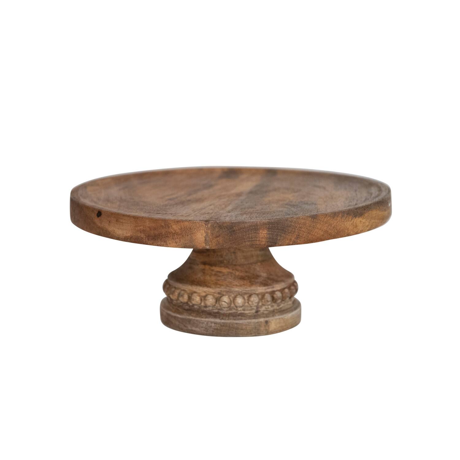Hello Honey® 11.5" Hand-Carved Mango Wood Pedestal with Wood Beads