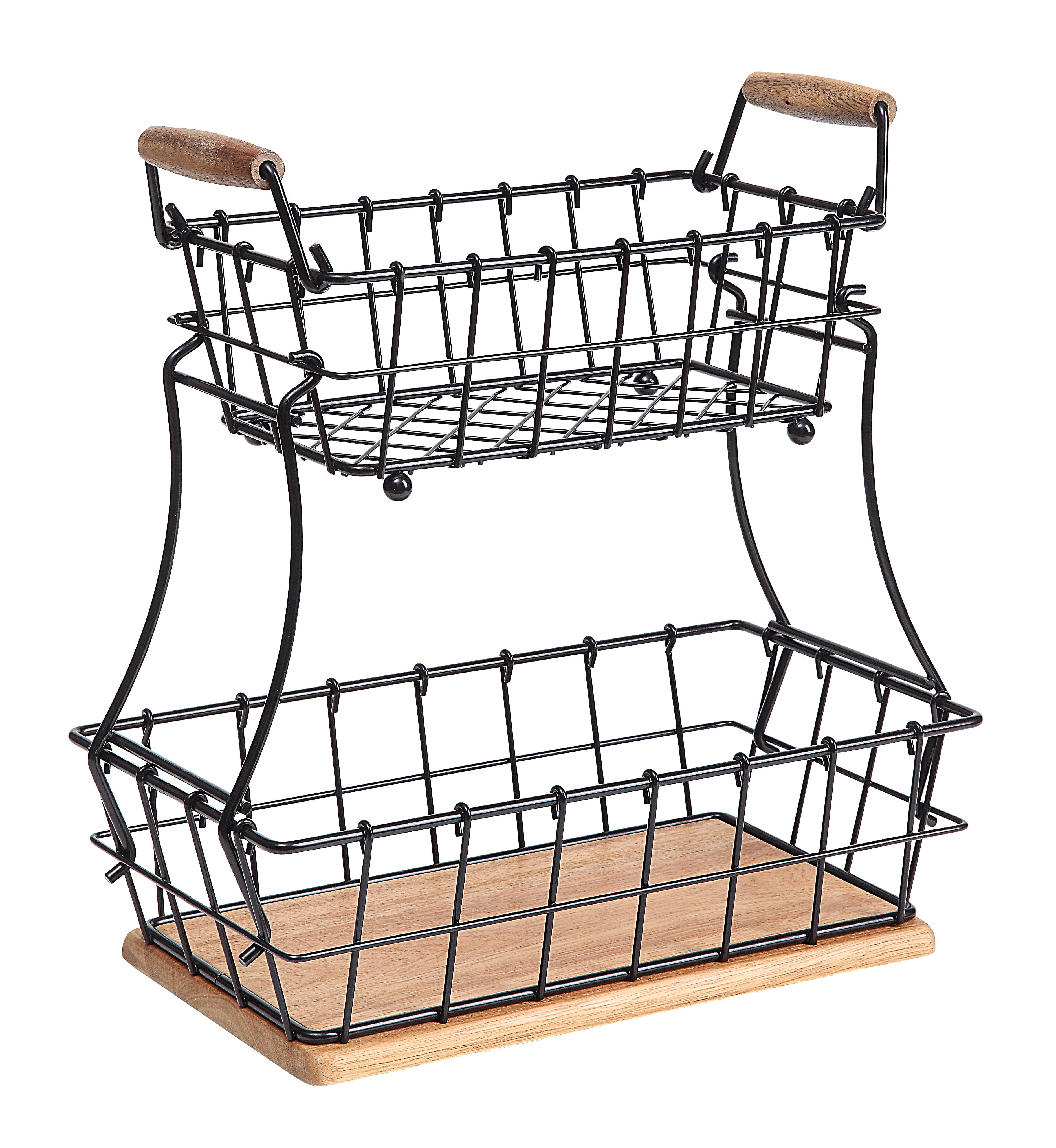 SunnyPoint 2-Tier Wire Basket with Wood Base