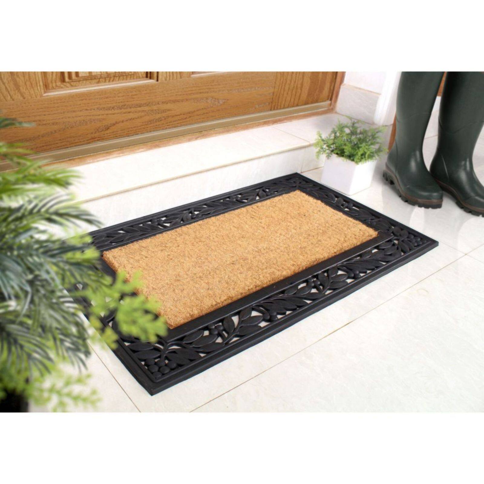 RugSmith Natural & Black Holly Trellis Molded Rubber & Coir Doormat Michaels