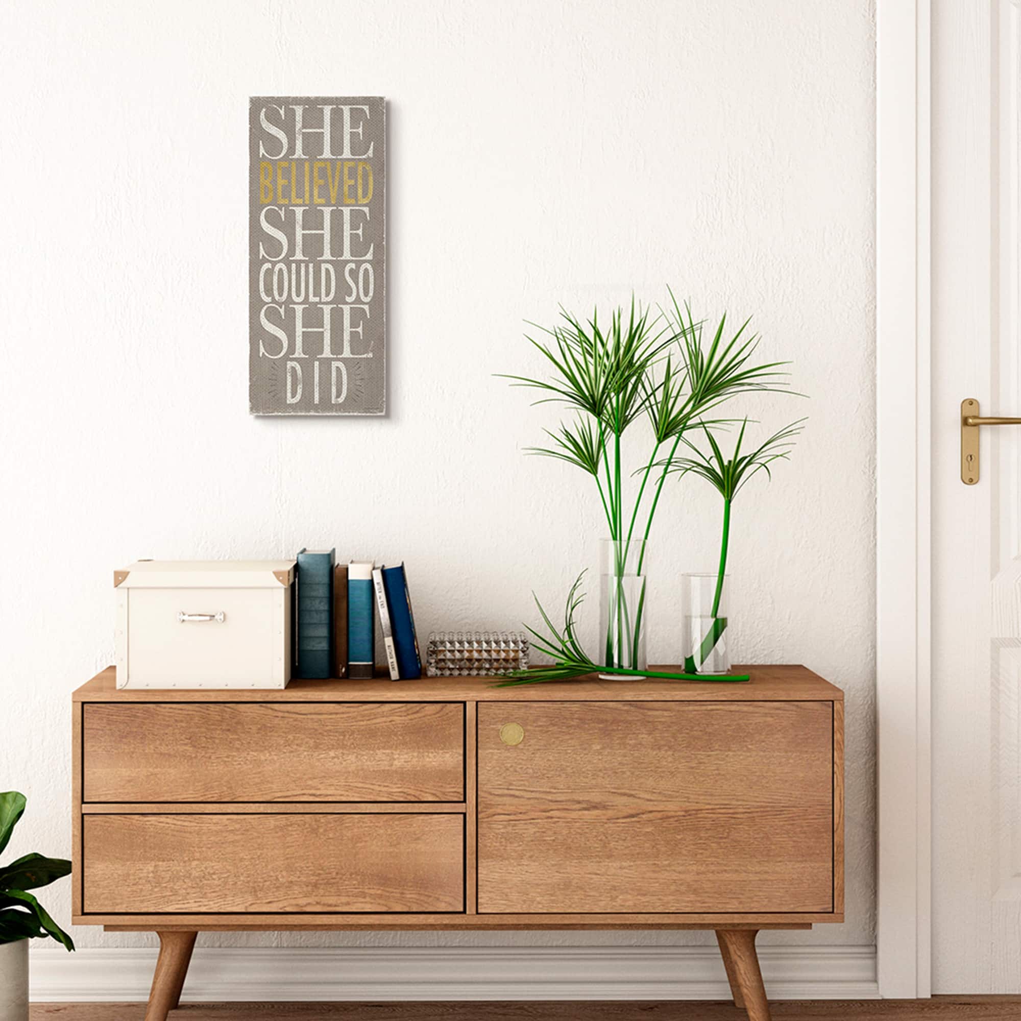 Stupell Industries She Believed She Could Phrase Distressed Grey Canvas Wall Art