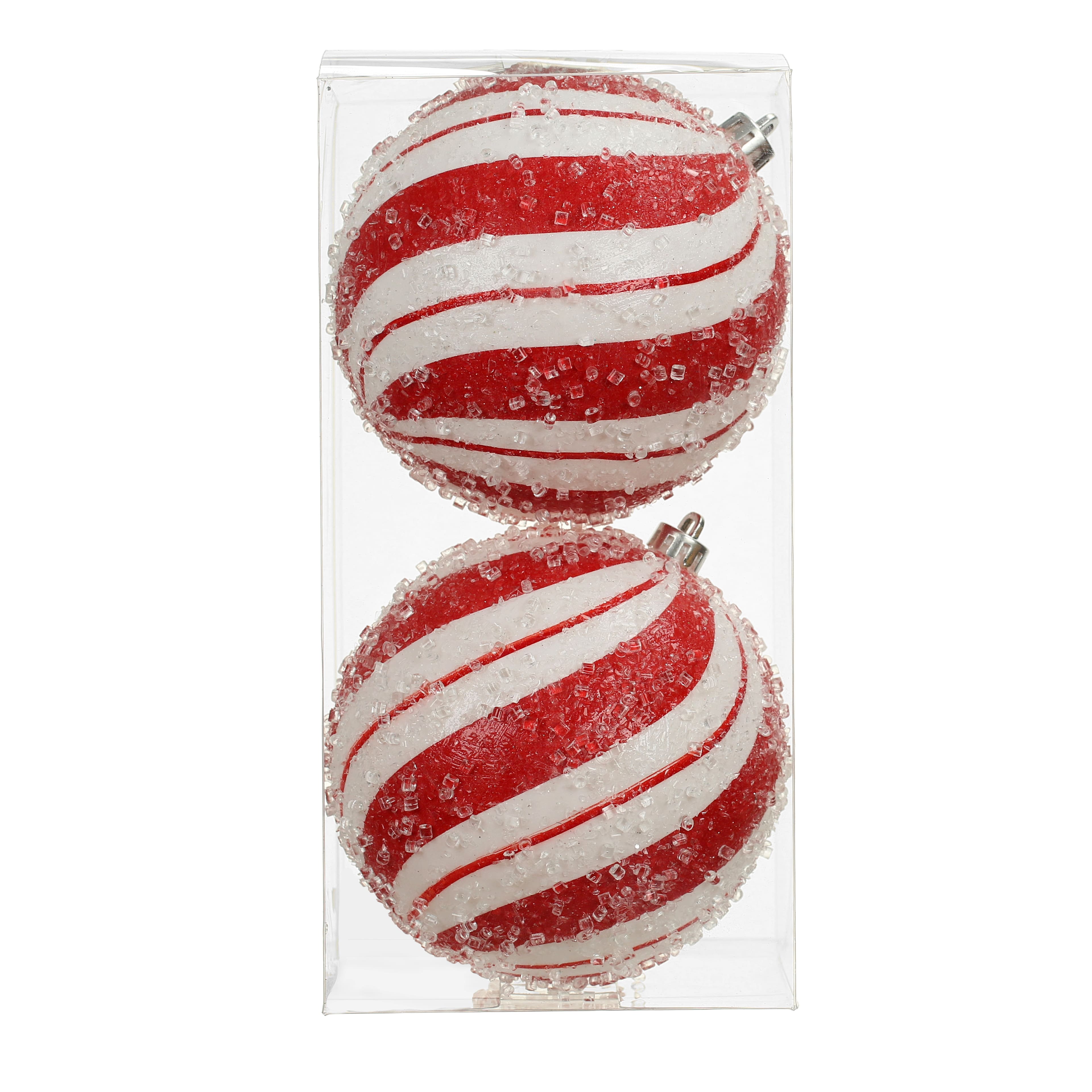 2 Pack 4.7&#x22; Red &#x26; White Peppermint Stripes Shatterproof Ball Ornaments by Ashland&#xAE;