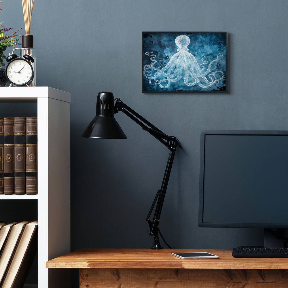 Stupell Industries Underwater Octopus Tentacles Blue White Nautical Design Framed Wall Art