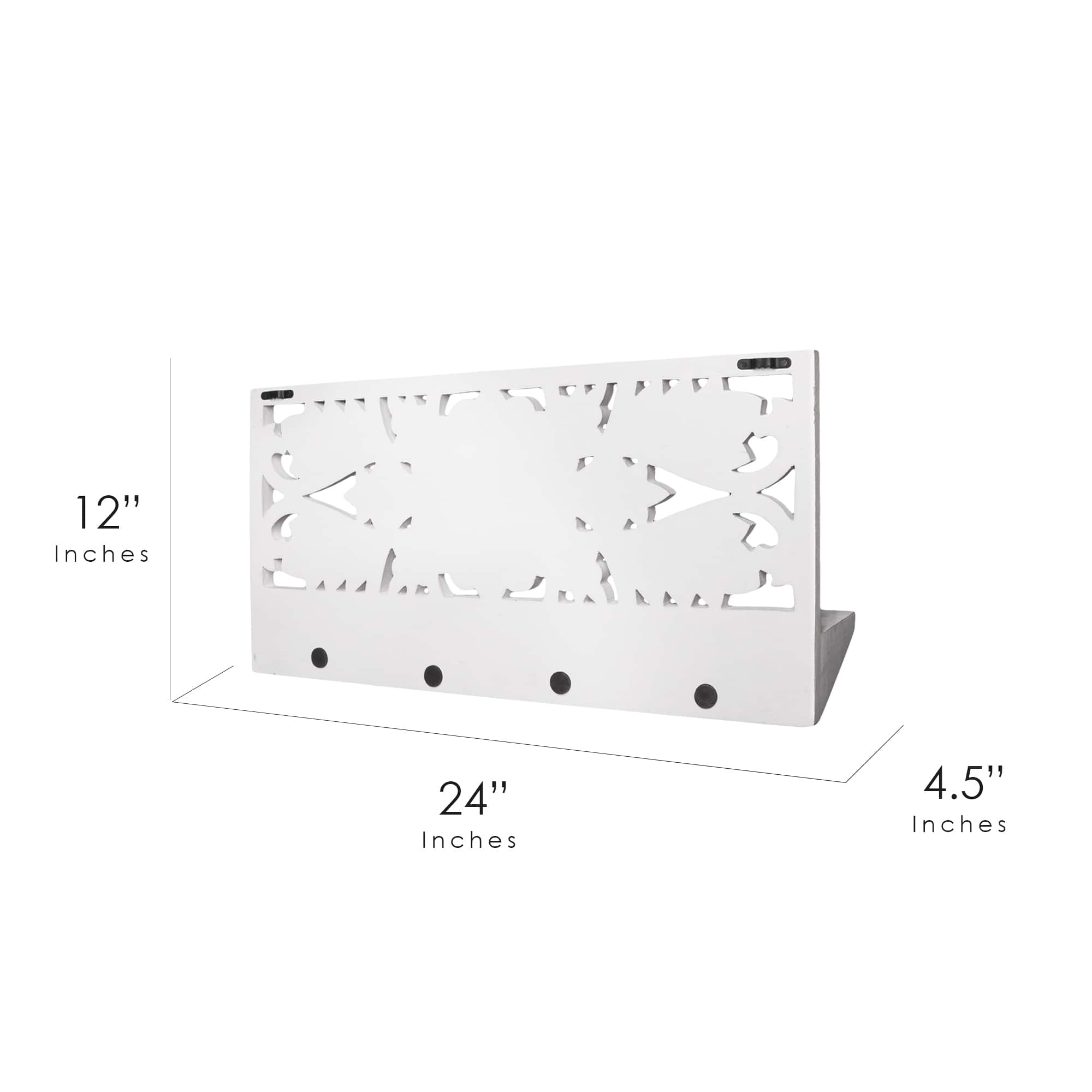 24&#x22; White Carved Wooden Wall Shelf &#x26; Coat Rack