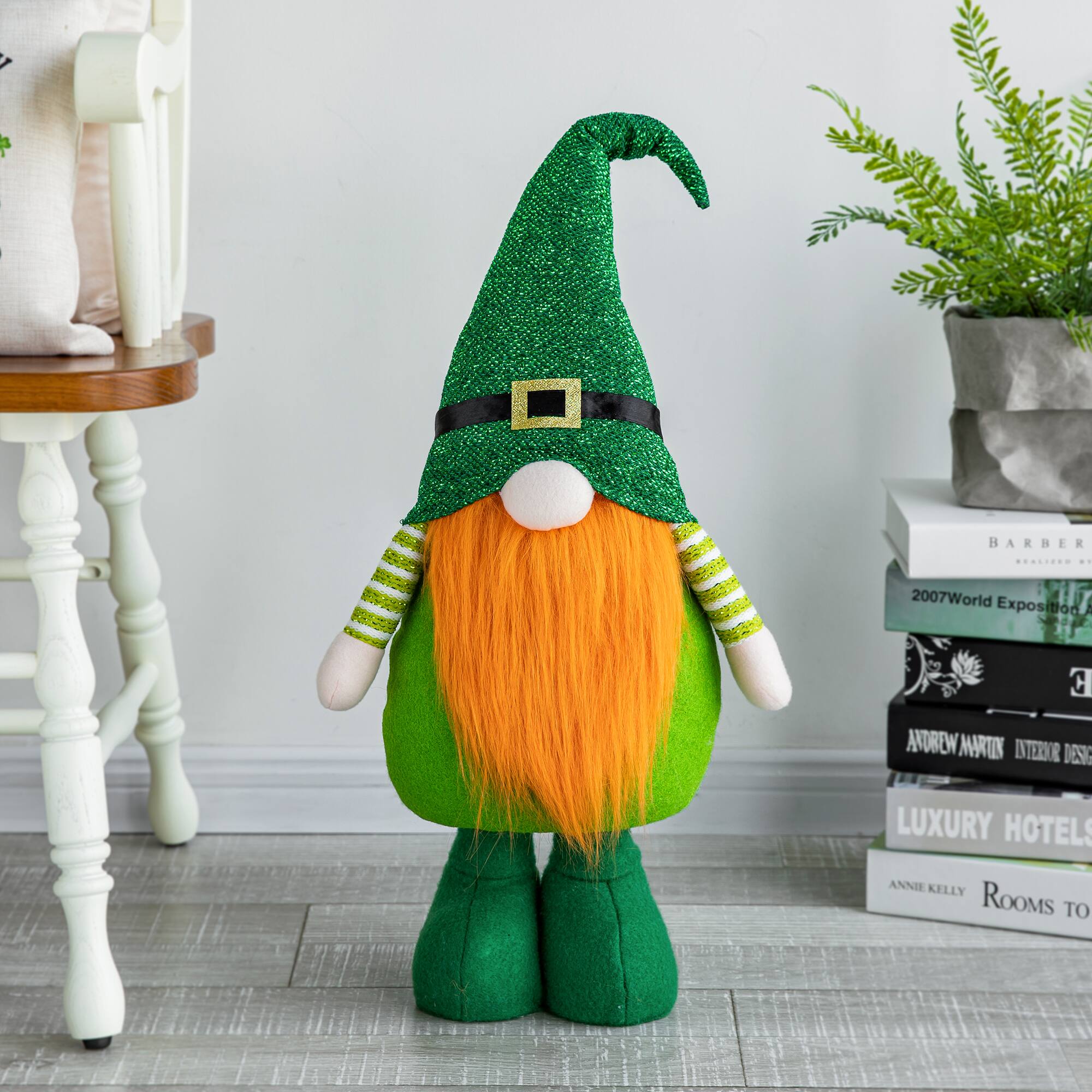 Glitzhome® 40" St. Patrick's Telescoped Fabric Standing Gnome Décor