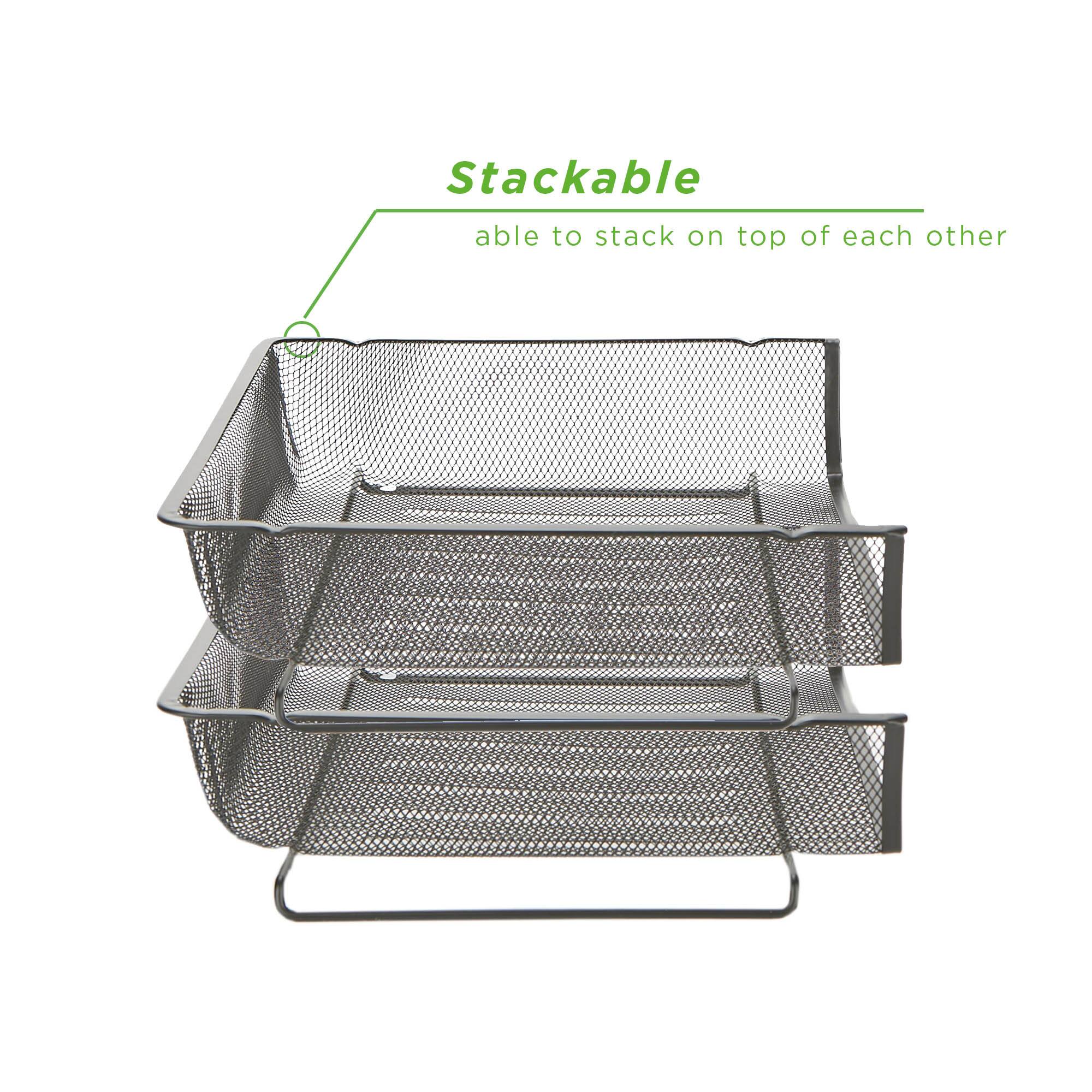 Mind Reader Black 2-Pack Stackable Metal Mesh Document File Letter Desktop Tray Organizer,