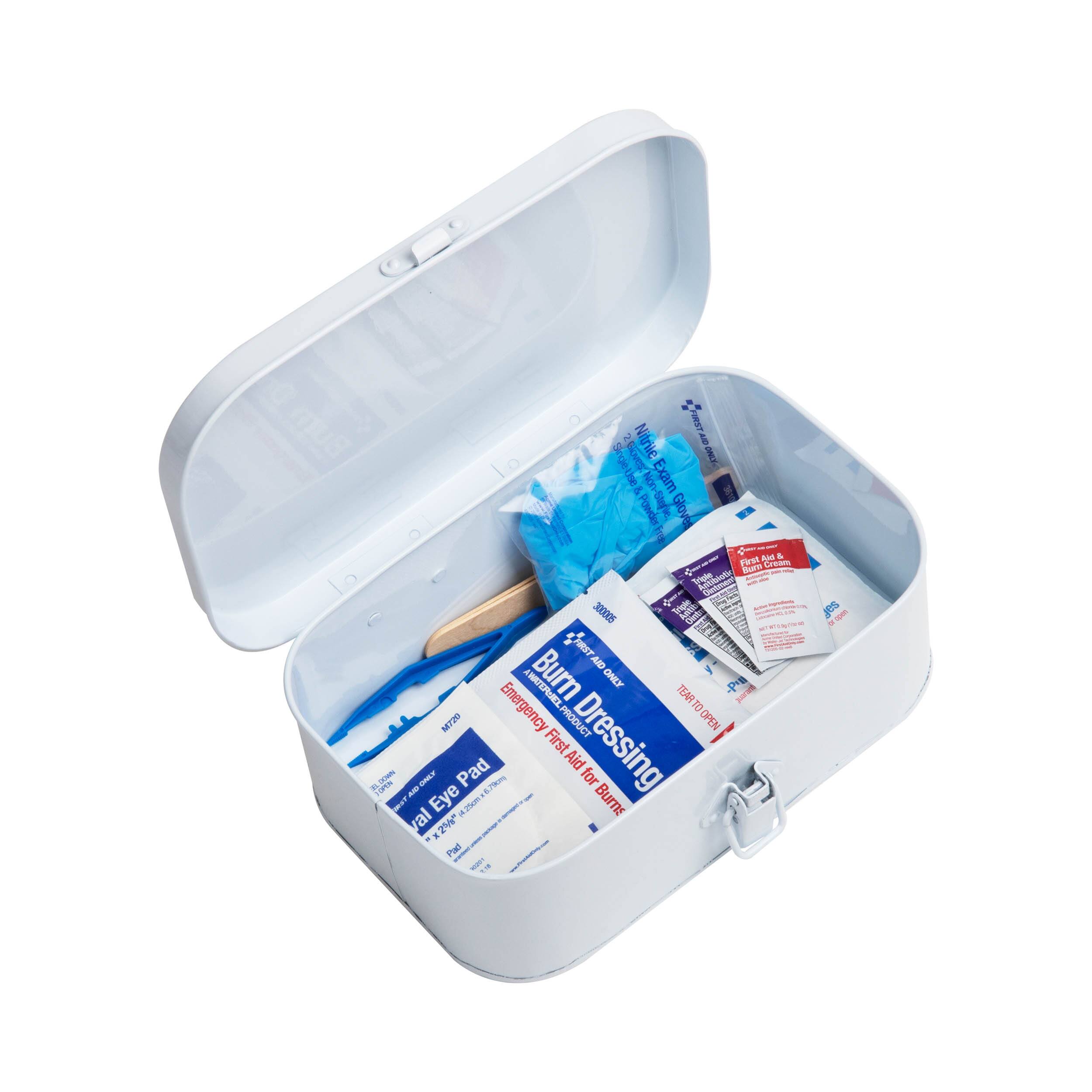 Mind Reader White Galvanized Steel Vintage First Aid Storage Box Locking Medicine Tin