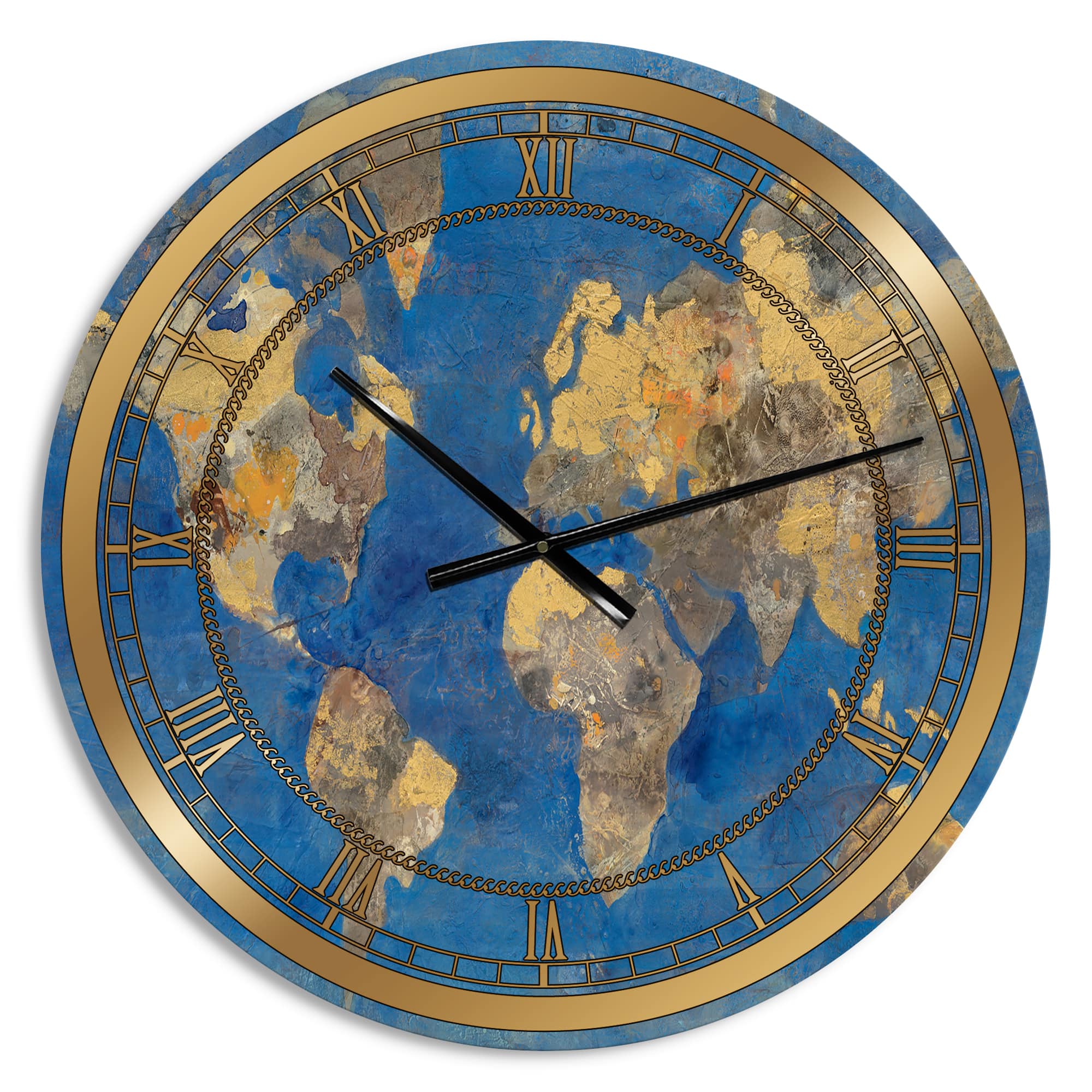 Designart 'Golden Glam World Map Glam Wall Clock