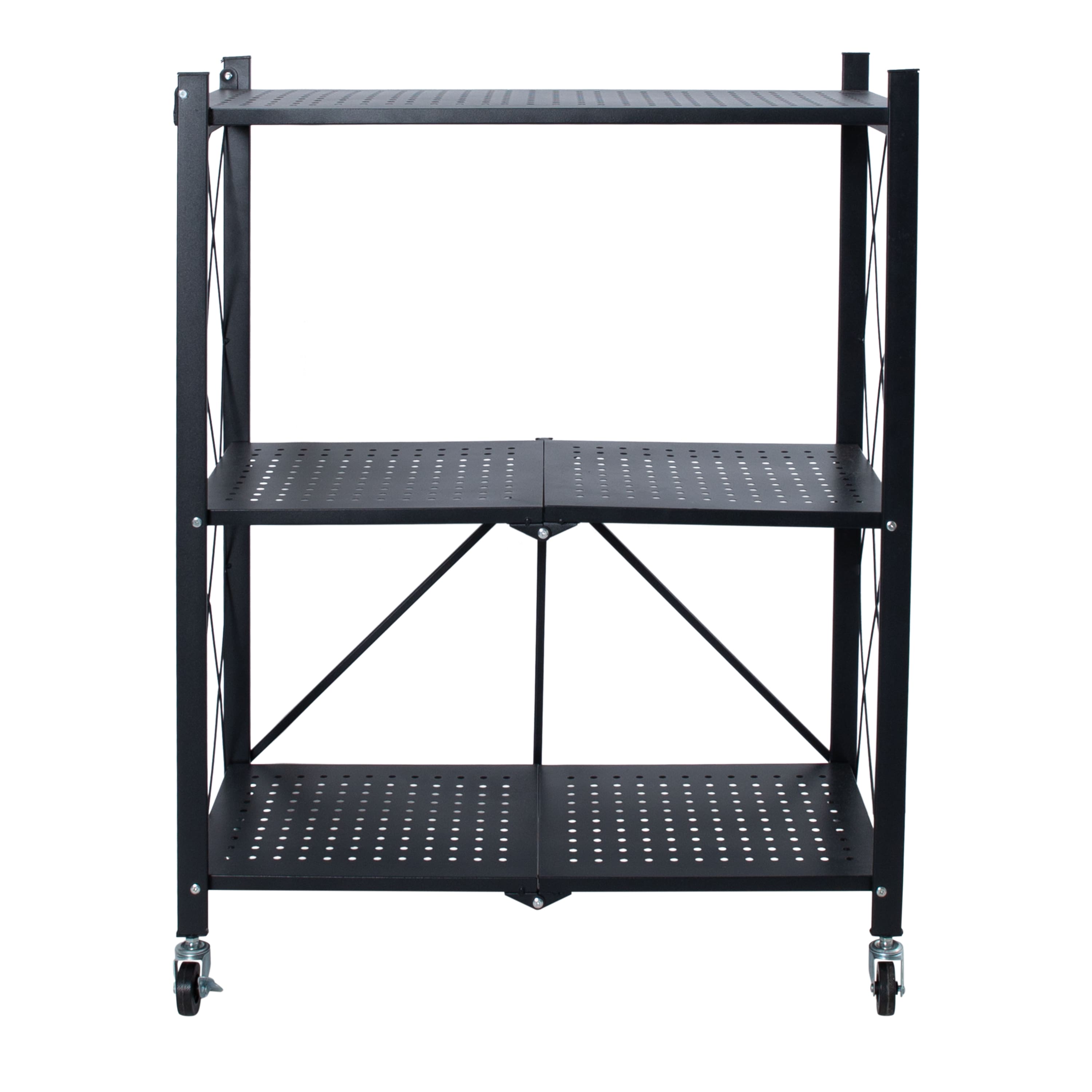 Organize It All Black 3-Tier Foldable Metal Rack with Wheels