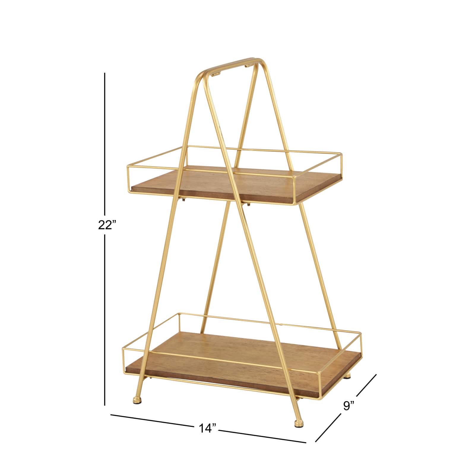 22&#x22; Brown Wood &#x26; Iron 2-Tier Tray Stand