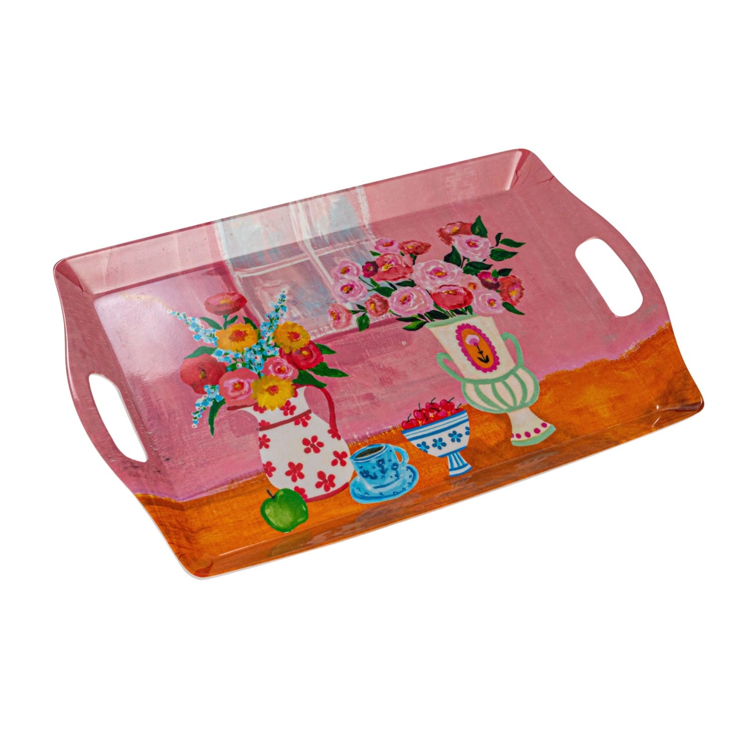 17.5&#x22; Flower Bamboo Fiber Tray with Handles