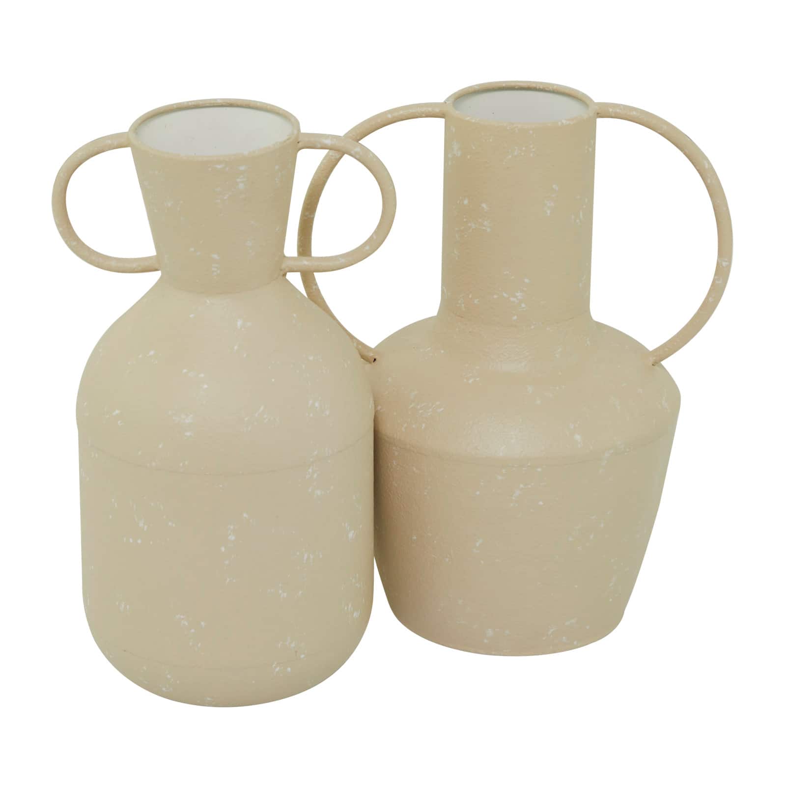 Beige Metal Vase with Handles Set of 2 7", 9"