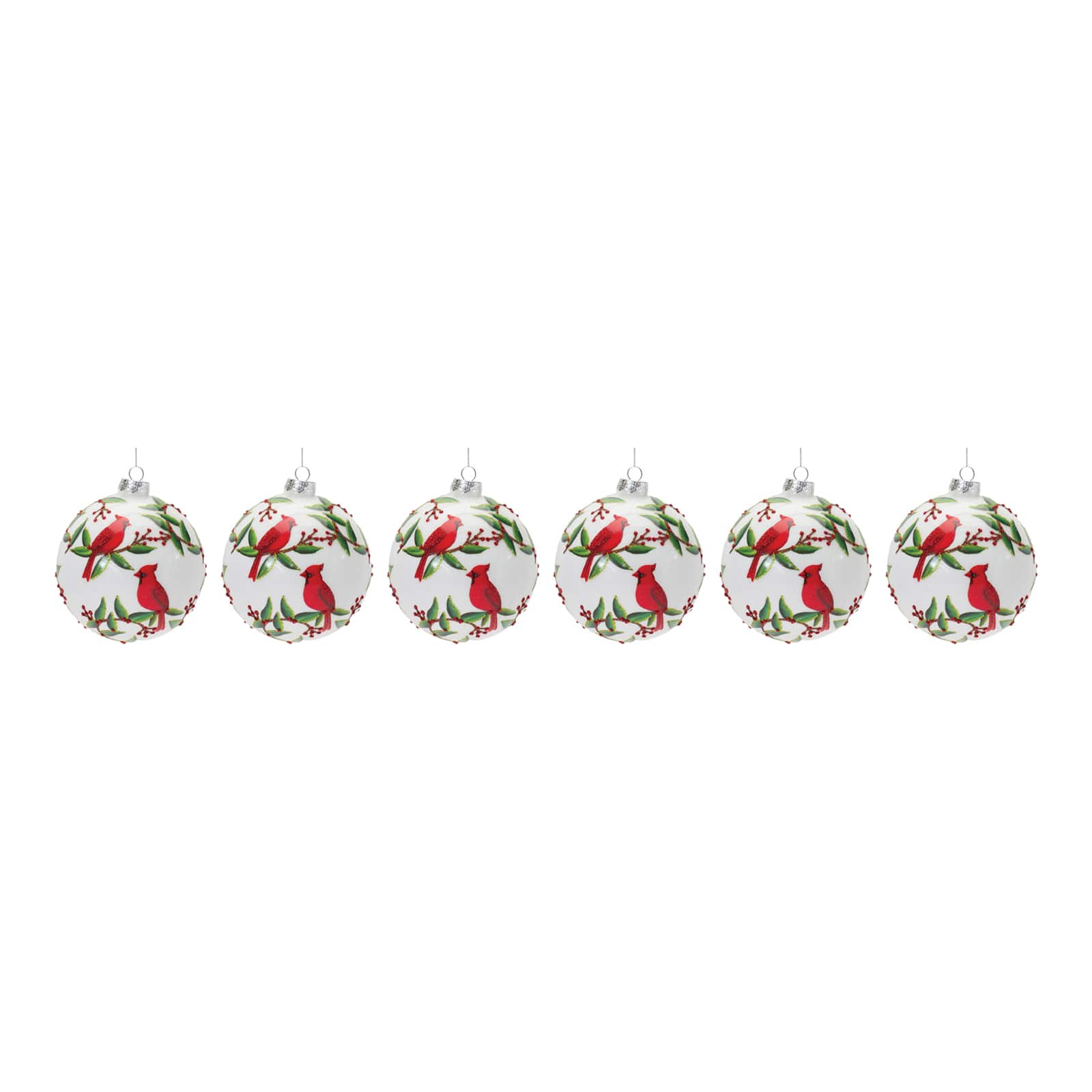 6ct. Cardinal Bird Glass Ball Ornaments