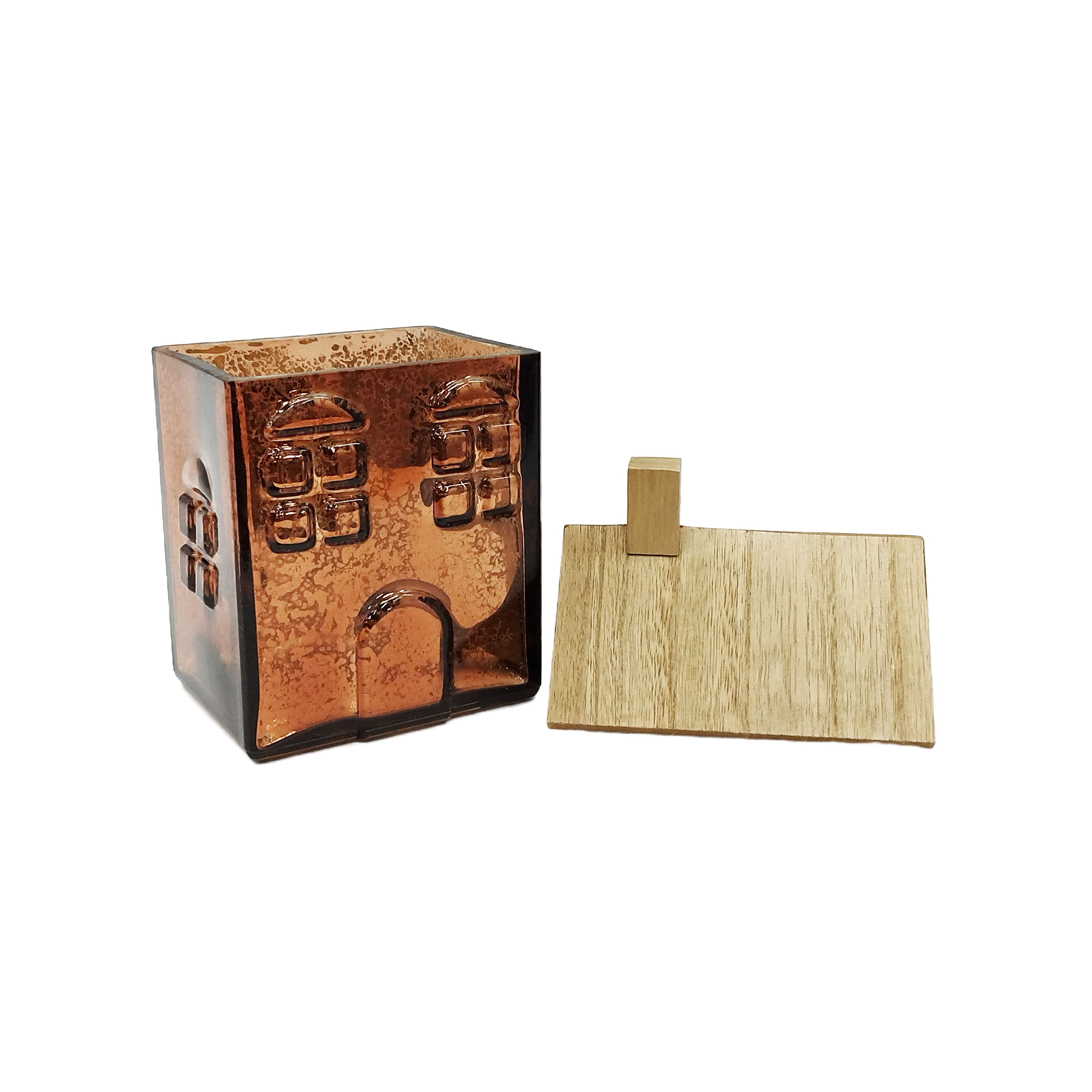 8&#x22; Brown Glass House with Woodgrain Roof Tabletop D&#xE9;cor by Ashland