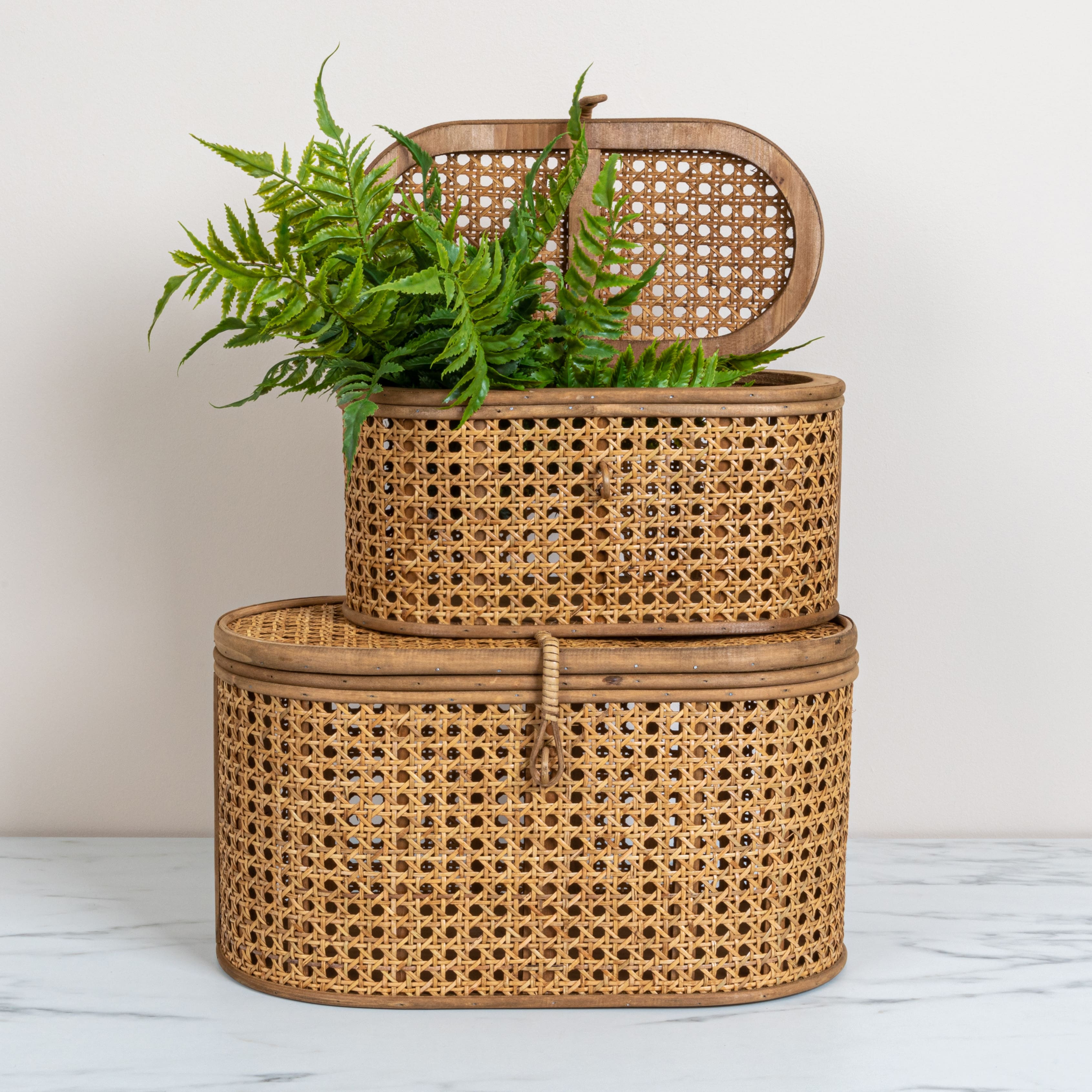 Modern Decorative Oval Woven Rattan Storage Box Set