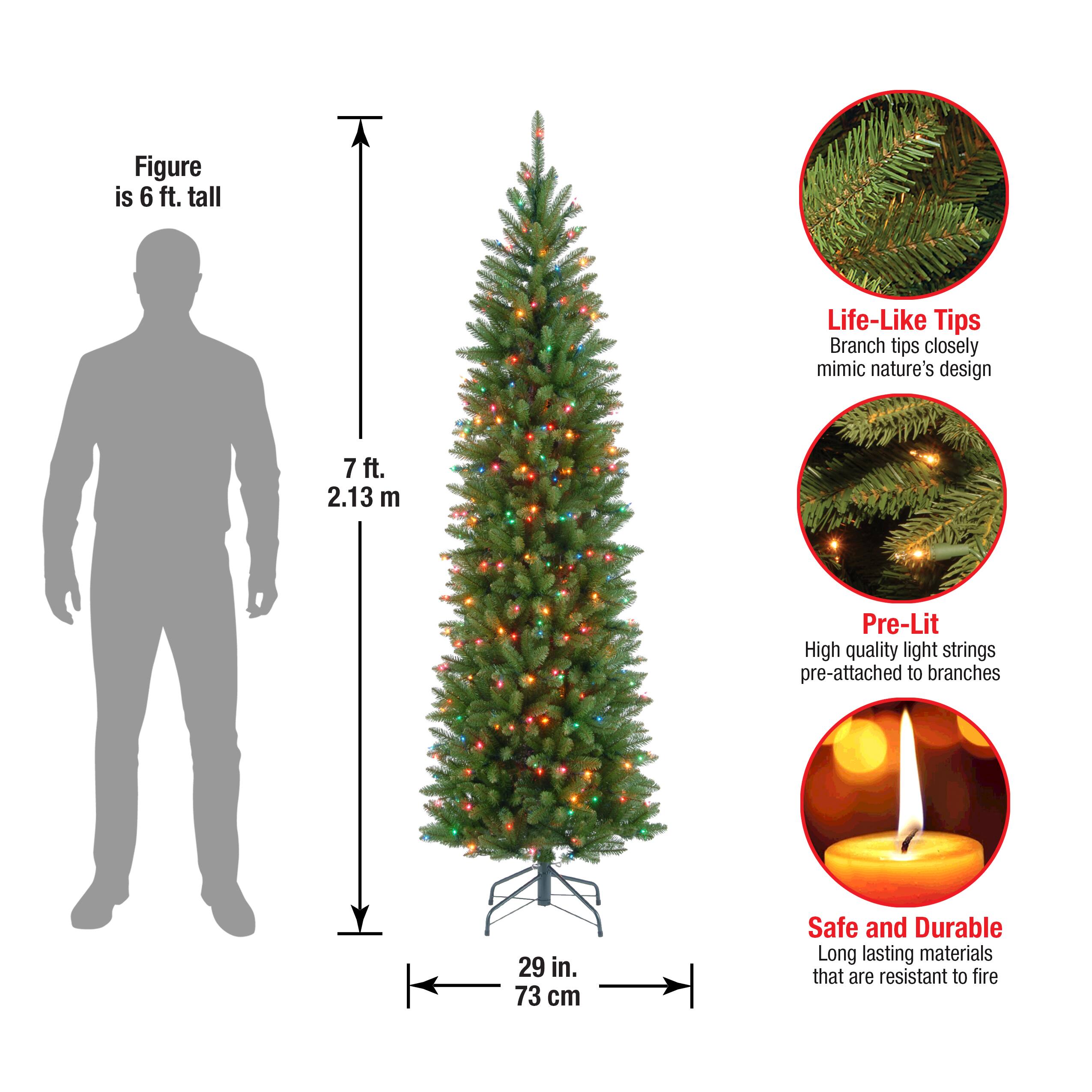7 ft. Pre-lit Kingswood Fir Pencil Artificial Christmas Tree, Multicolor Lights