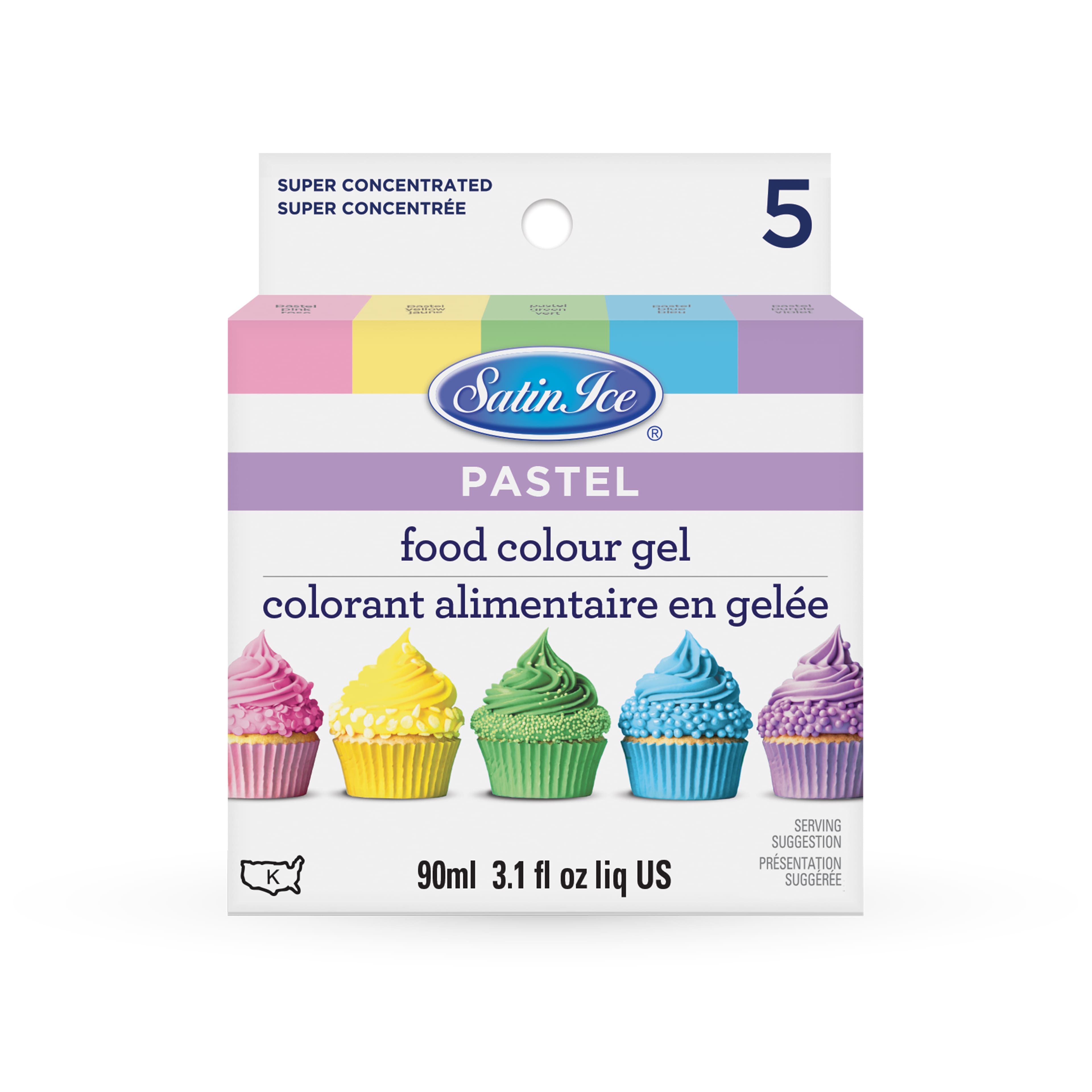 Colorant alimentaire en gel de couleur pastel Satin Ice, 5 unités