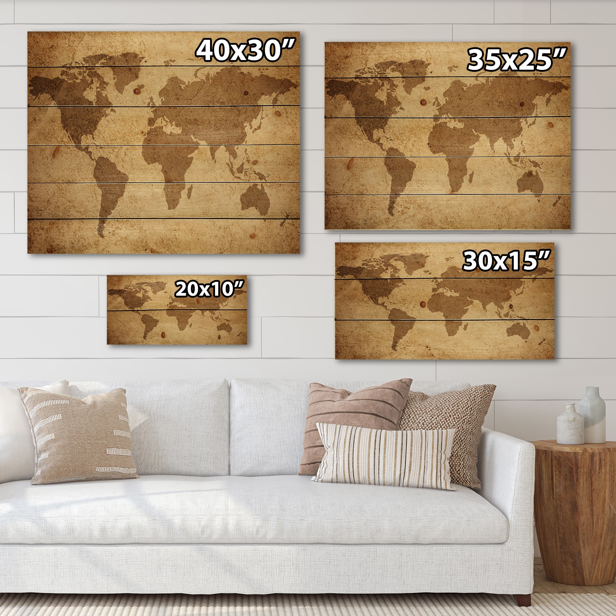 Designart - Ancient Map of The World V - Vintage Print on Natural Pine Wood