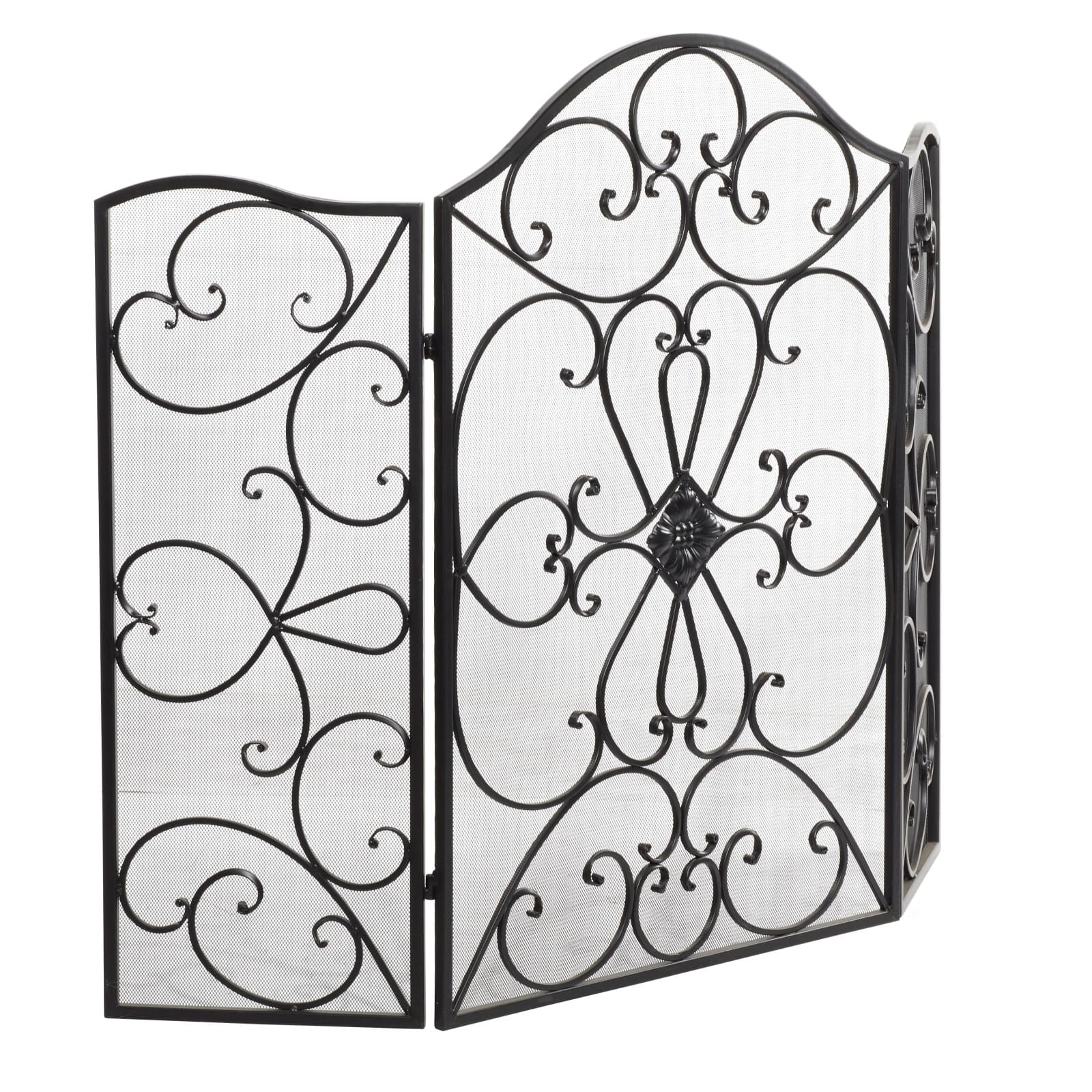 Black Metal Traditional Fireplace Screen, 36" x 49" x 1"