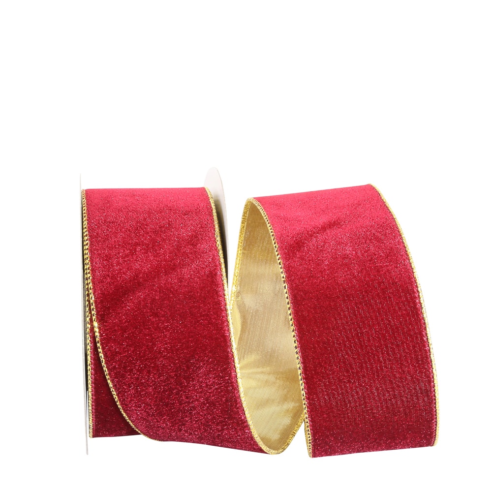 JAM Paper 2.5" x 10yd. Wine Wired Gold Back Plush Velvet Ribbon