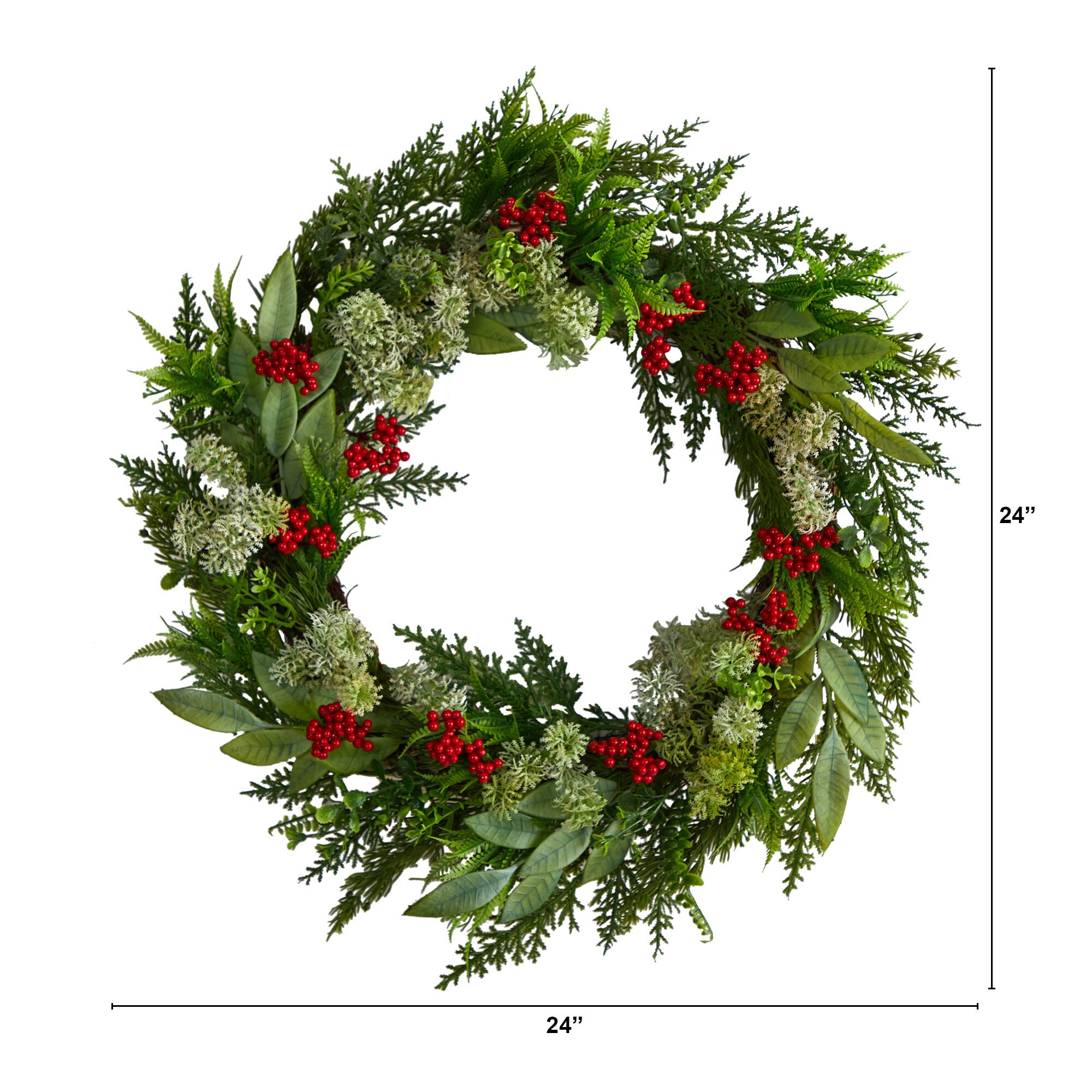 24&#x22; Cedar, Eucalyptus &#x26; Berries Christmas Wreath