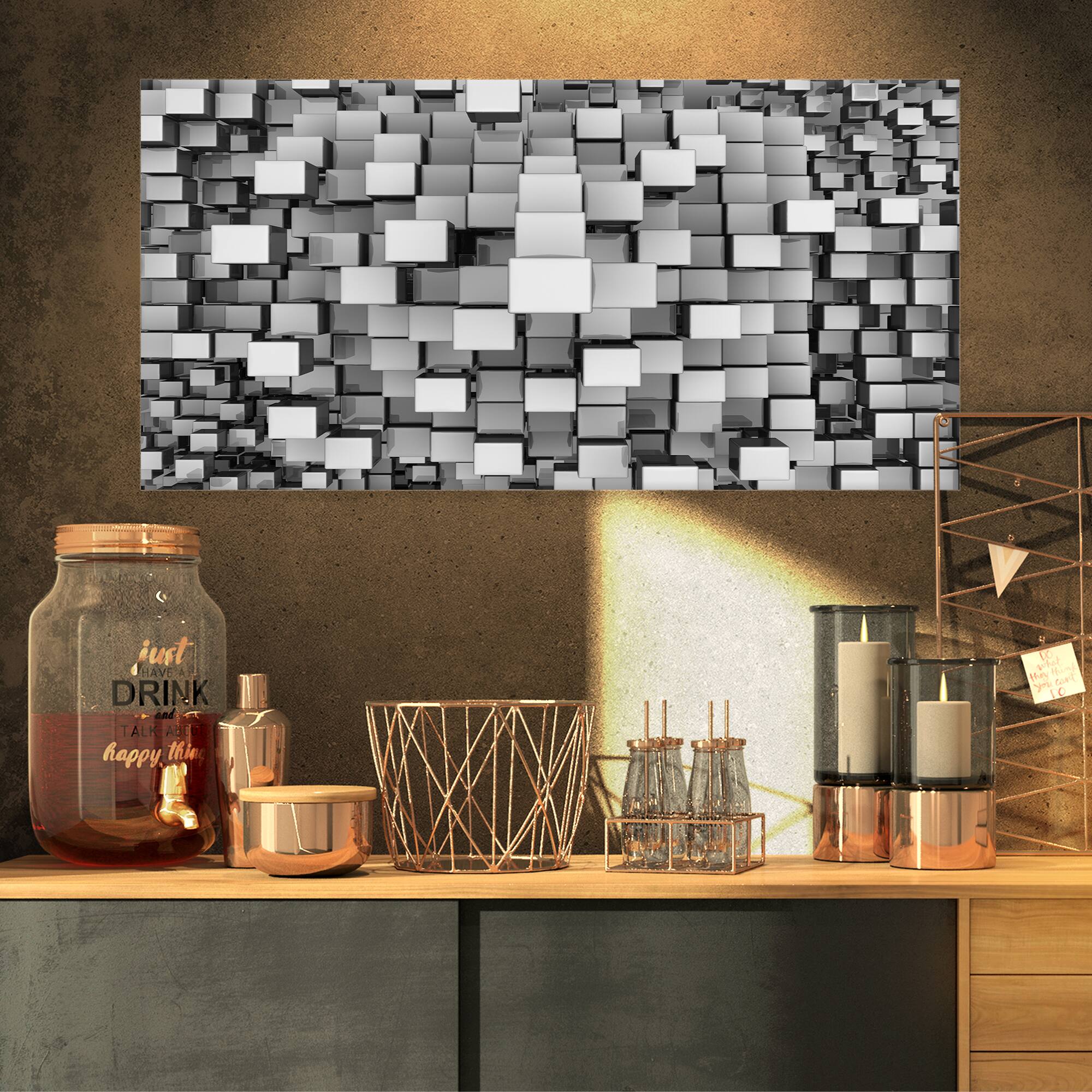 Designart - Black and Grey Cubes - Contemporary Canvas Art Print