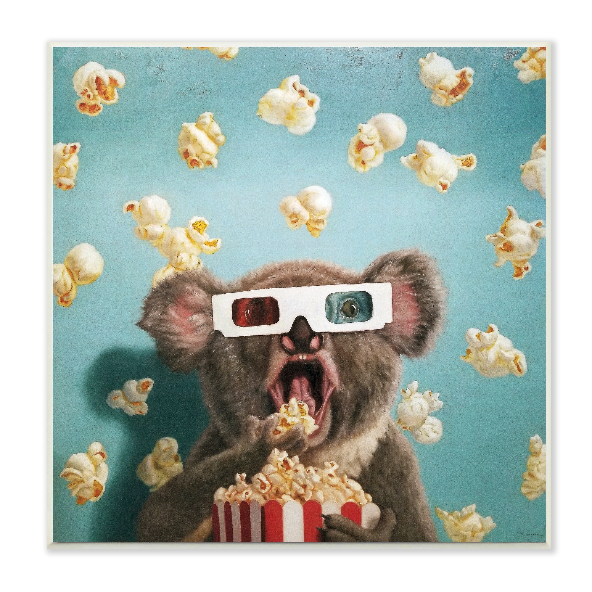 Stupell Industries Adorable Koala Watching Movie with Popcorn, 12" x 12"