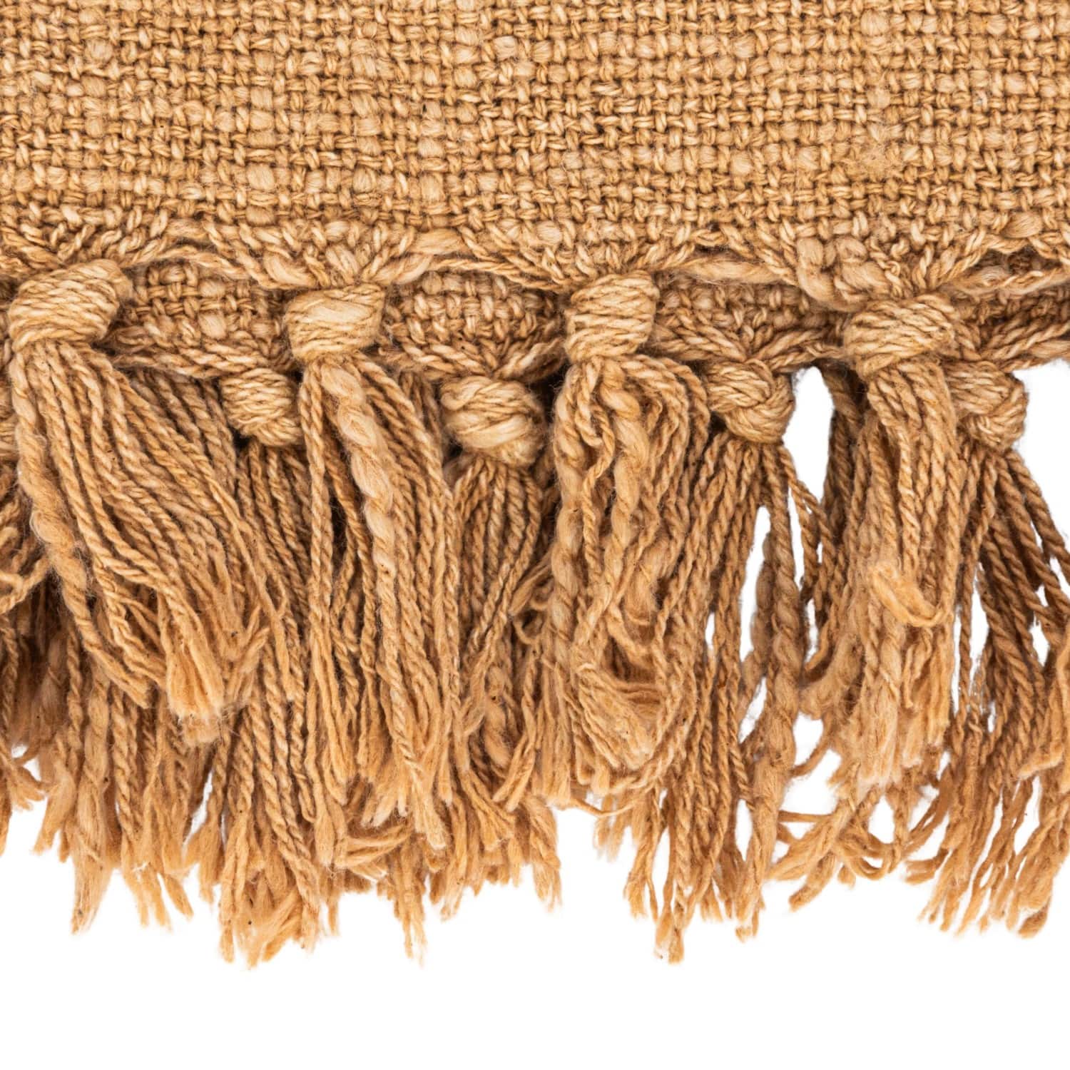 Hello Honey® Beige Stonewashed Woven Cotton Slub Throw with Pom Pom Trim & Fringe