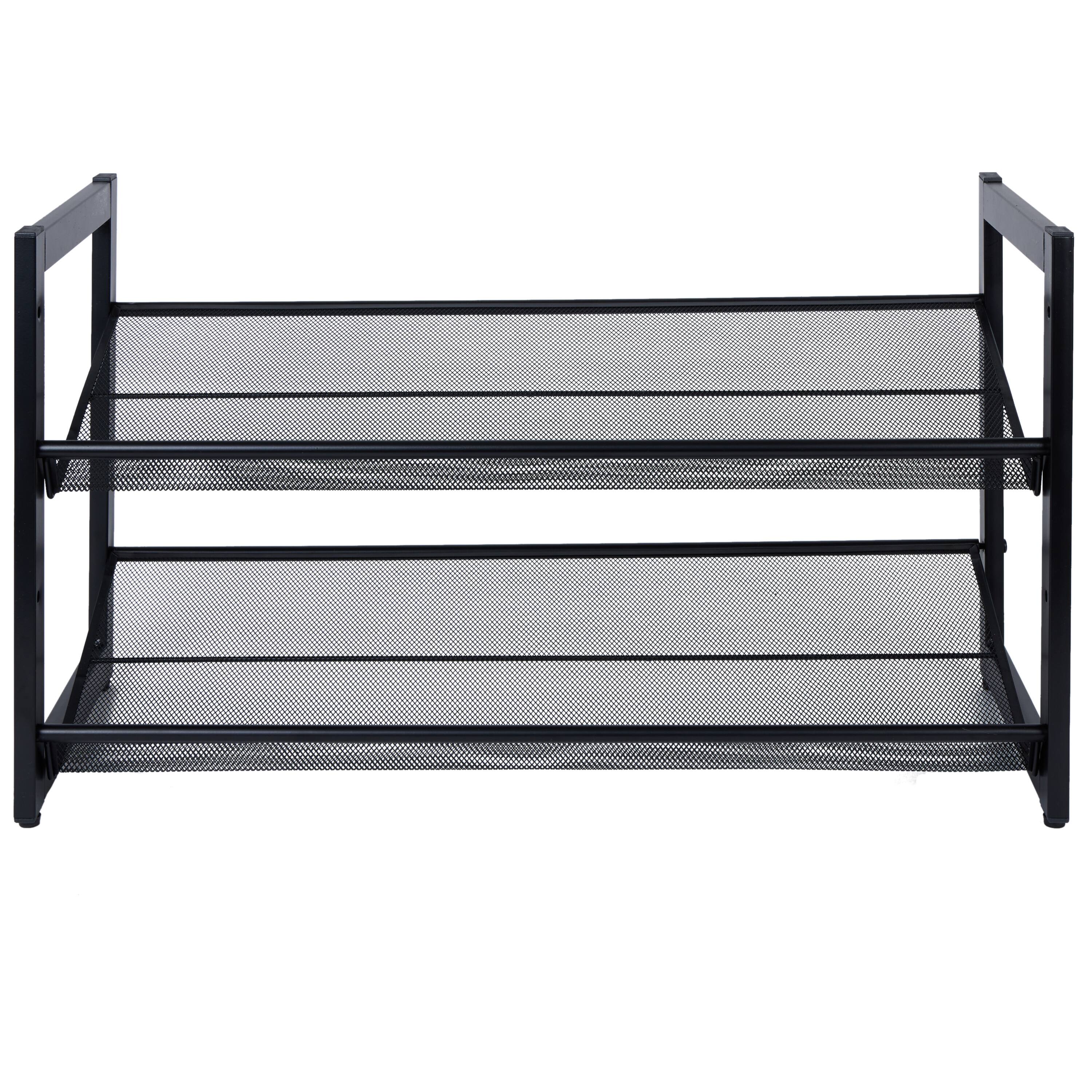 Organize It All 30" Black 2 Tier Adjustable Mesh Shoe Rack