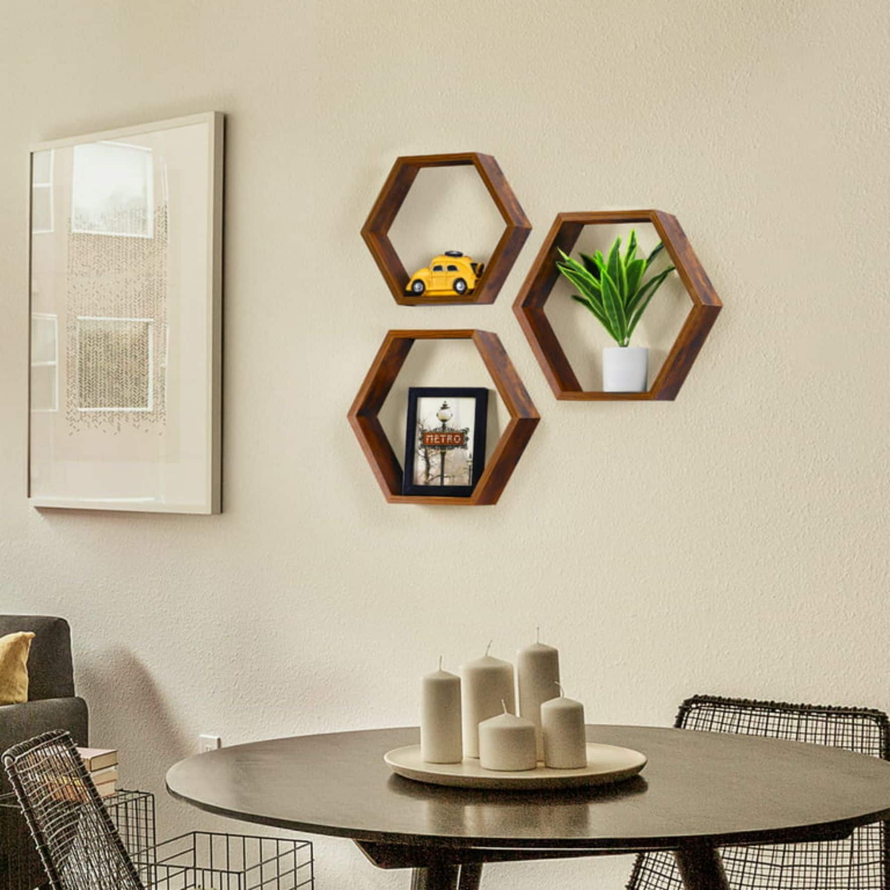 NEX™ Burnt Brown Wood Floating Shelf Set