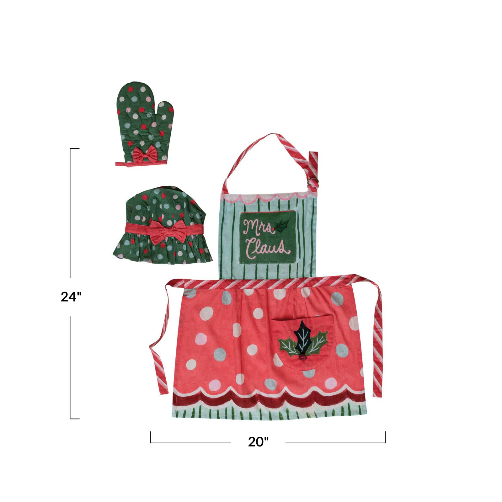 Hello Honey&#xAE; Mrs. Claus Theme Cotton Child Apron Set
