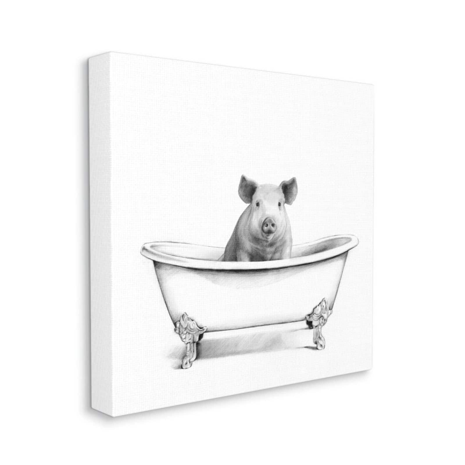 Stupell Industries Hog in Bath Tub Canvas Wall Art
