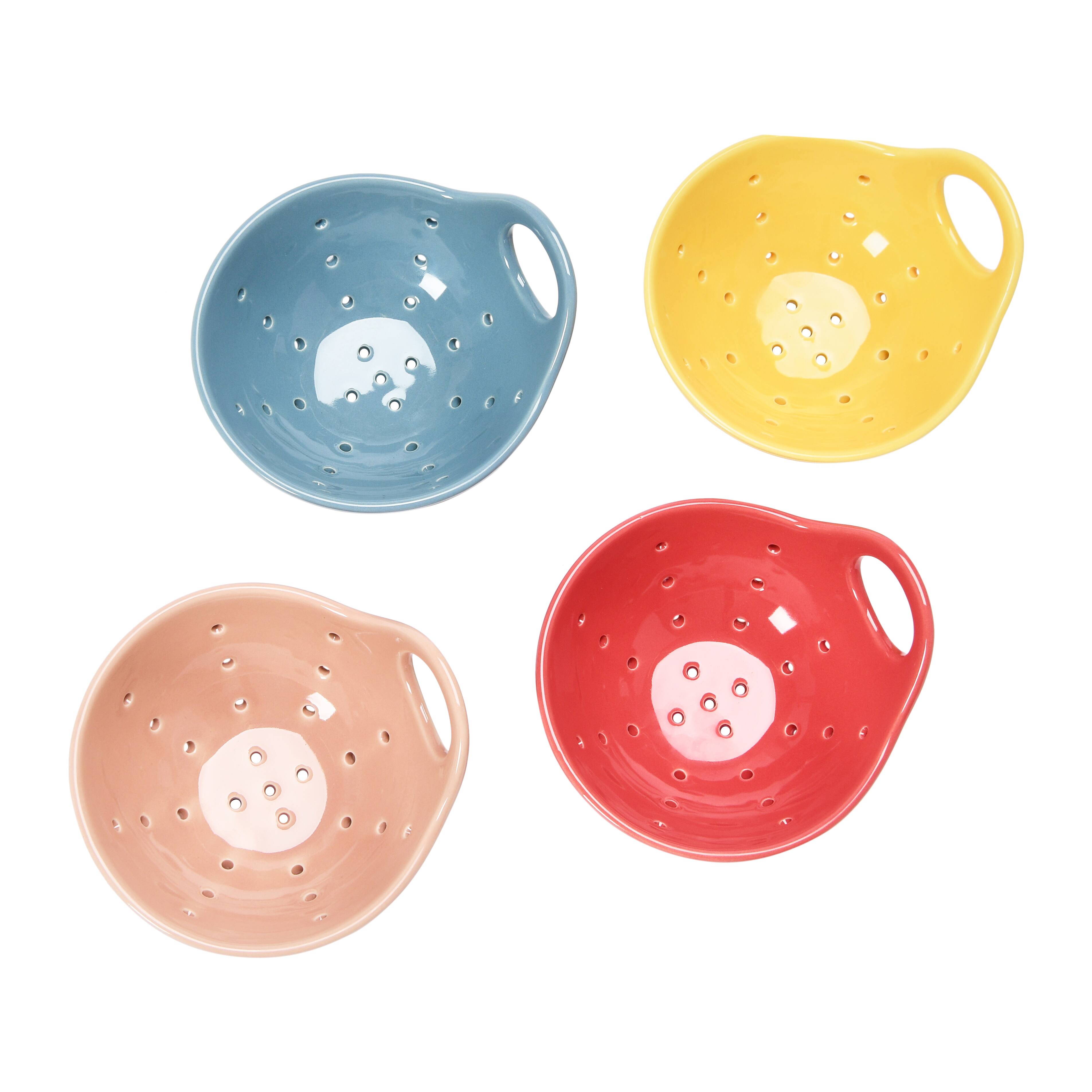Hello Honey® 5" Rustic Stoneware Fruit Strainer Berry Bowls, 4ct.